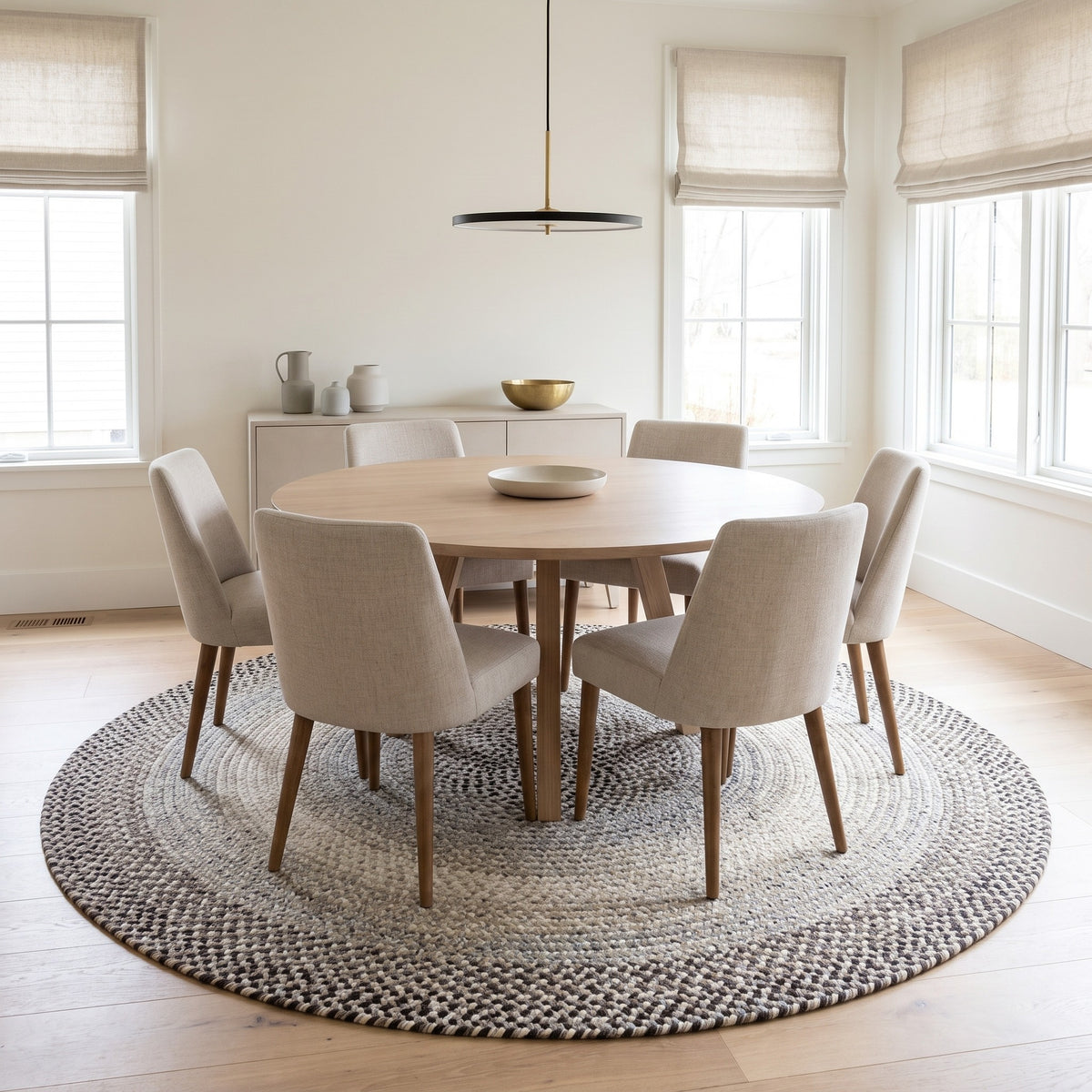 Ridgewood gray braided wool rug, 8 foot round under a dining table for six #Size_8' Round