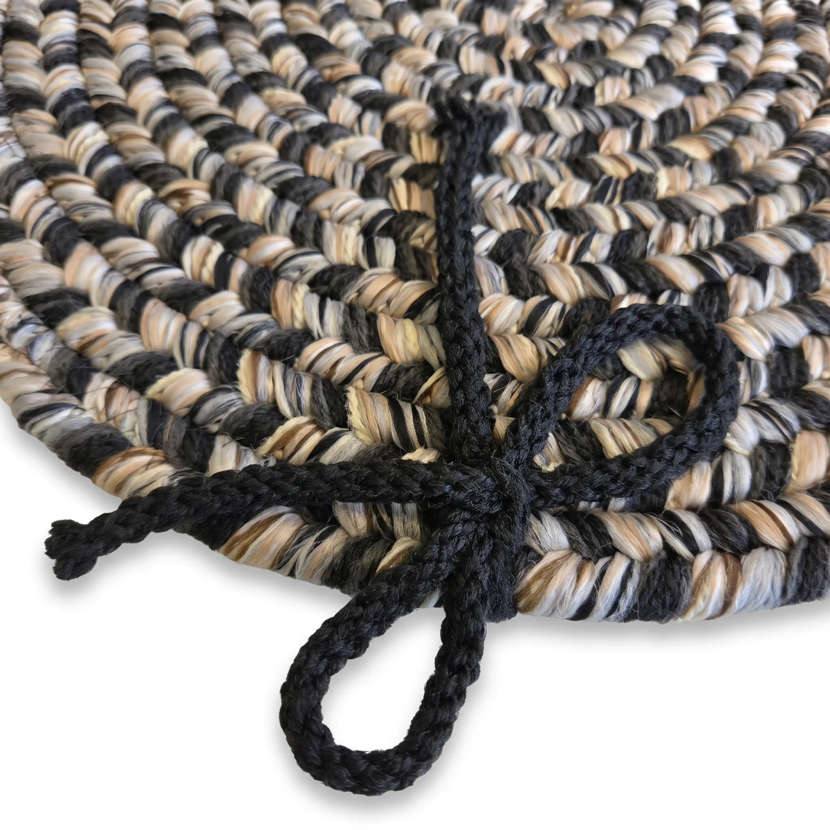 Ridgewood Braided Chair Pad - Graphite Gray - tie detail