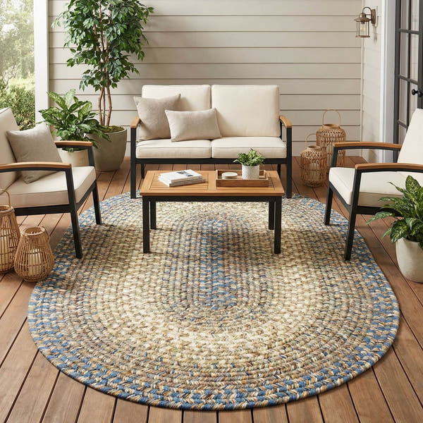Ridgewood Blue braided rug, 5x8 oval, in a living room #Size_5' x 8' Oval