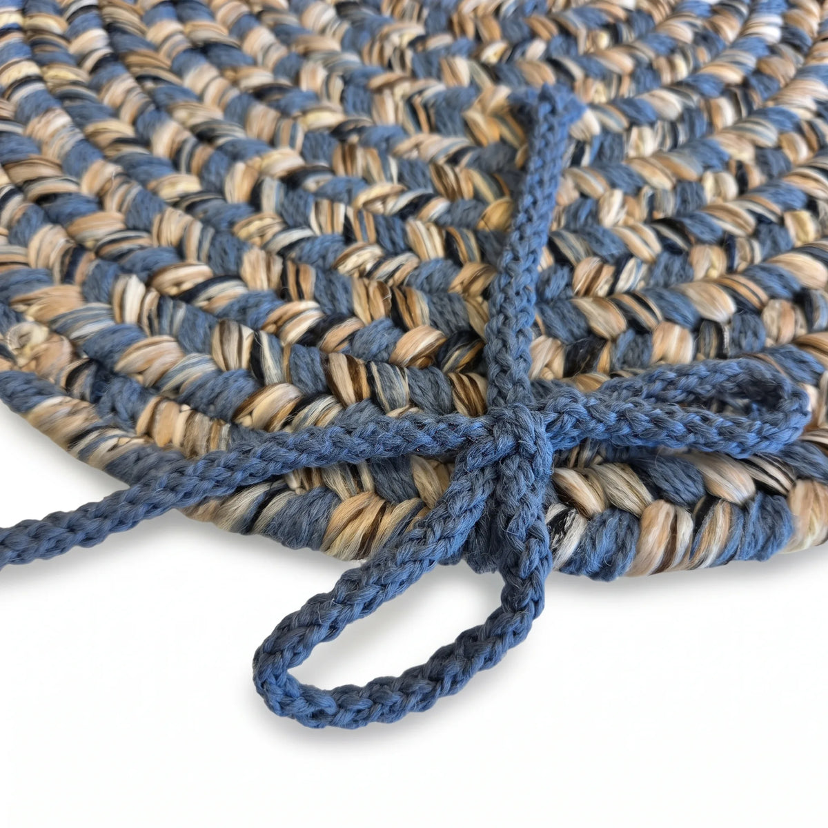 Ridgewood Braided Chair Pad - Blue - tie detail