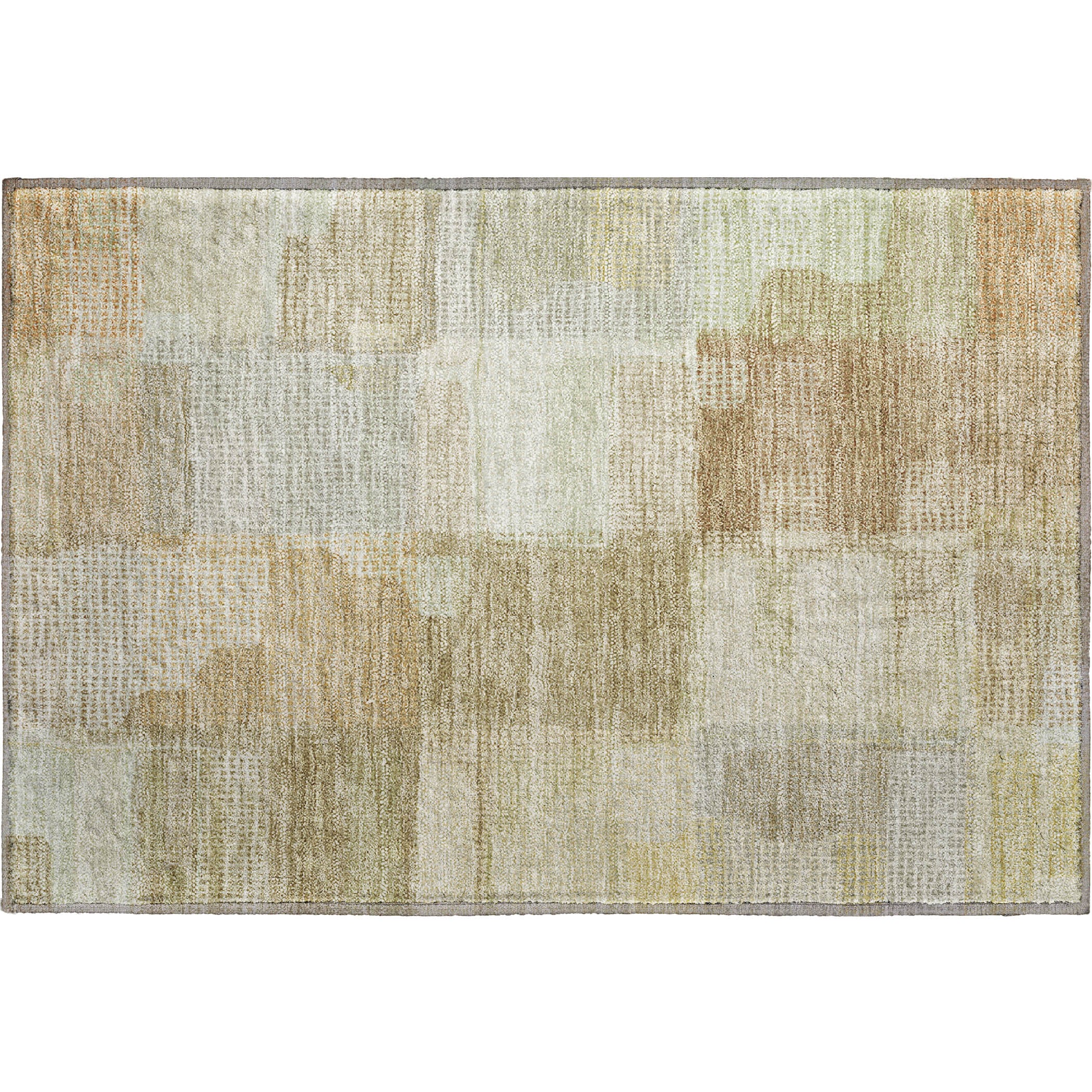 Luxury Washable Indoor/Outdoor Transitional RN10 Beige Brown Rug 1'8" x 2'6" #shape_Rectangle