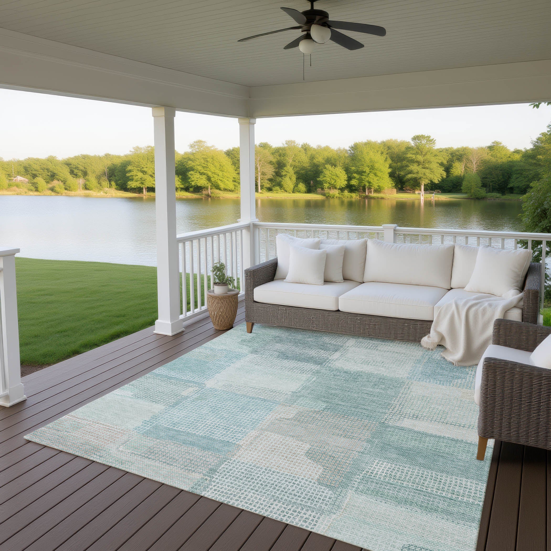 Luxury Washable Indoor/Outdoor Transitional RN10 Teal Rug 2'6" x 3'10" #shape_Rectangle