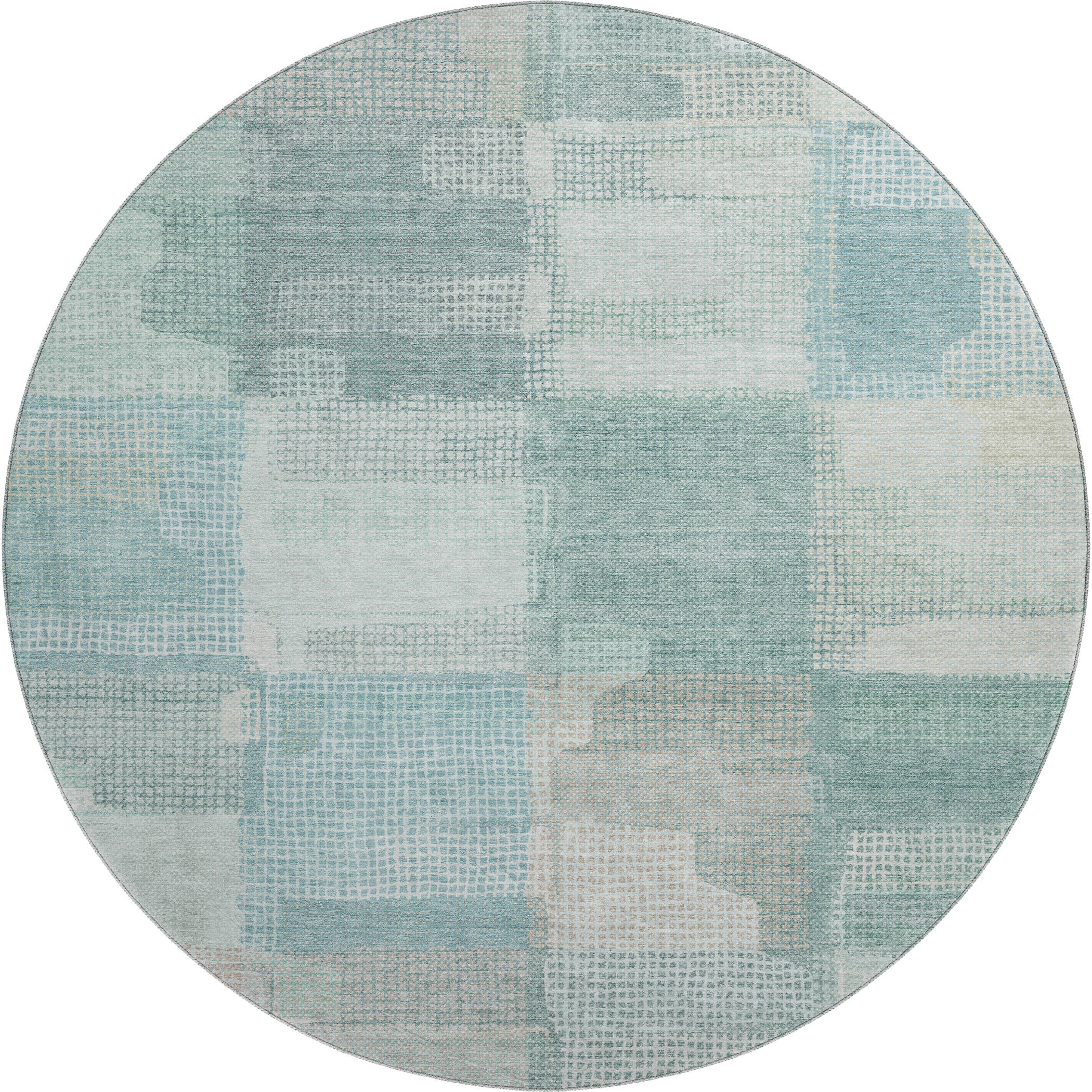 Luxury Washable Indoor/Outdoor Transitional RN10 Teal Rug 8' x 8' #shape_Round