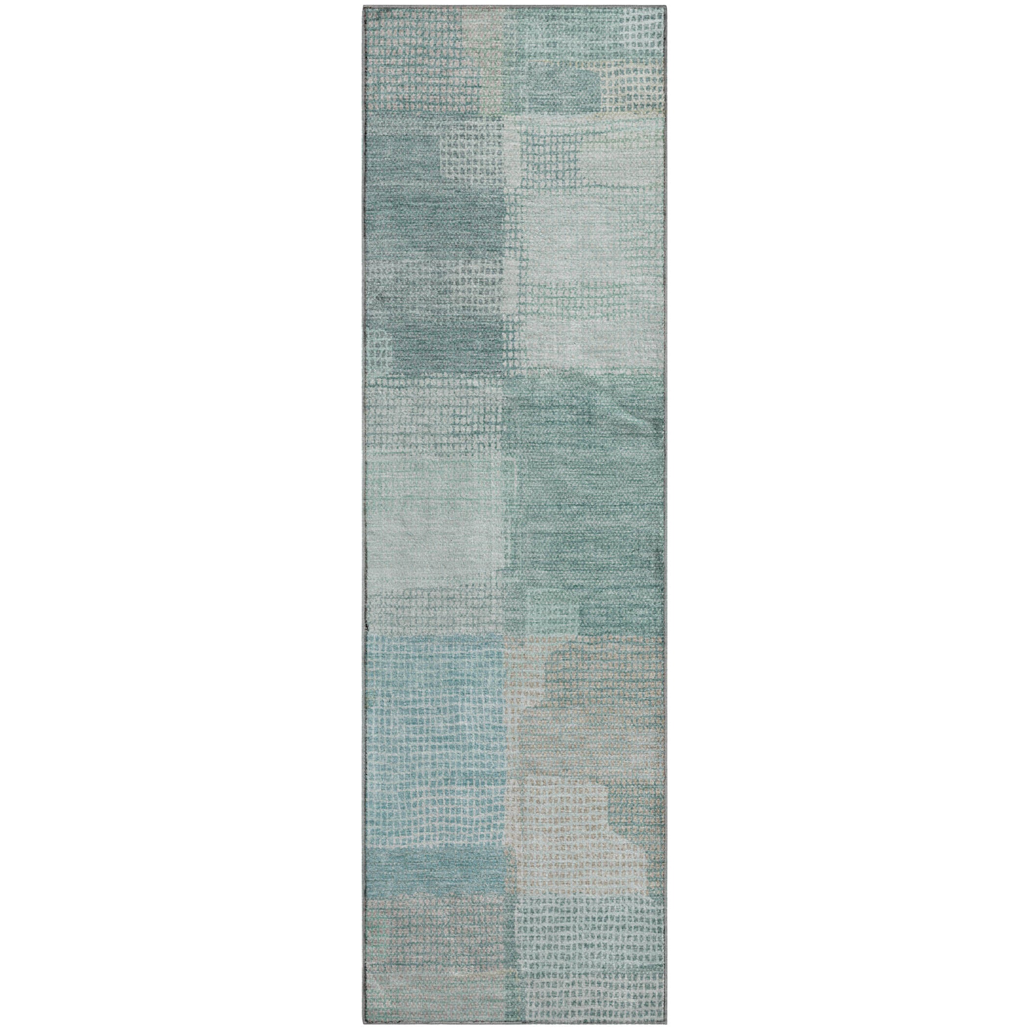 Luxury Washable Indoor/Outdoor Transitional RN10 Teal Rug 2'3" x 7'6" #shape_Runner