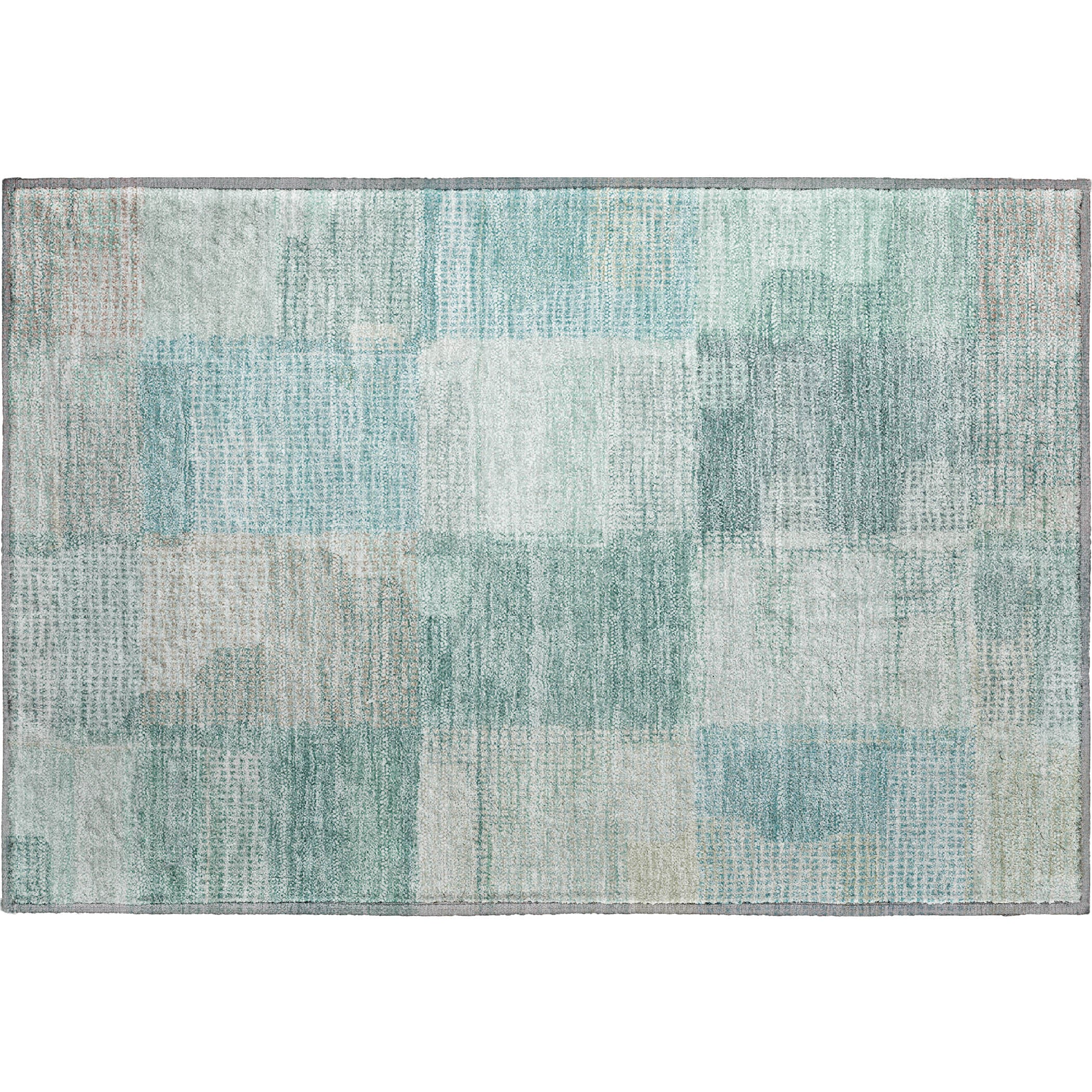 Luxury Washable Indoor/Outdoor Transitional RN10 Teal Rug 1'8" x 2'6" #shape_Rectangle