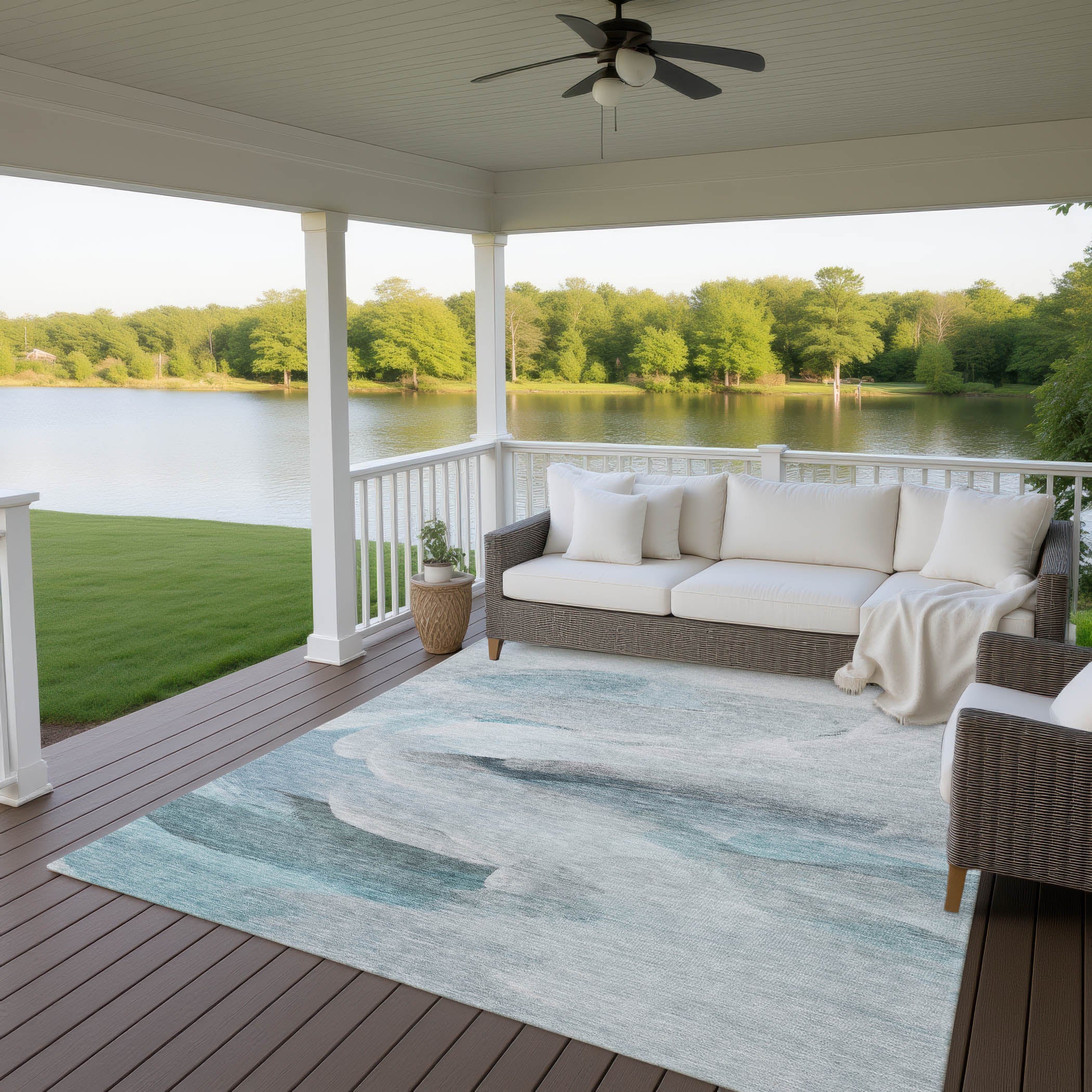 Luxury Washable Indoor/Outdoor Transitional RN11 Teal Rug 2'6" x 3'10" #shape_Rectangle