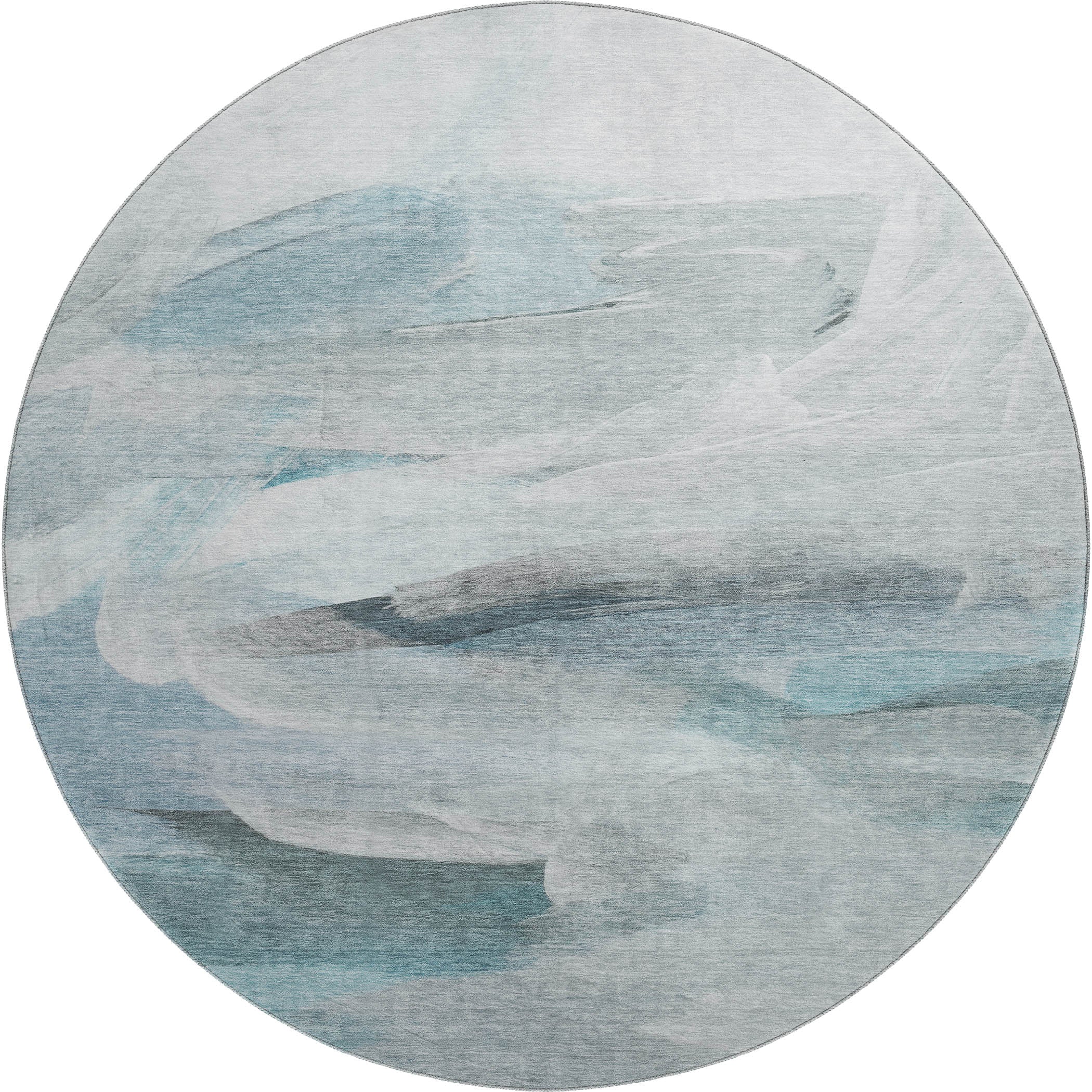 Luxury Washable Indoor/Outdoor Transitional RN11 Teal Rug 8' x 8' #shape_Round