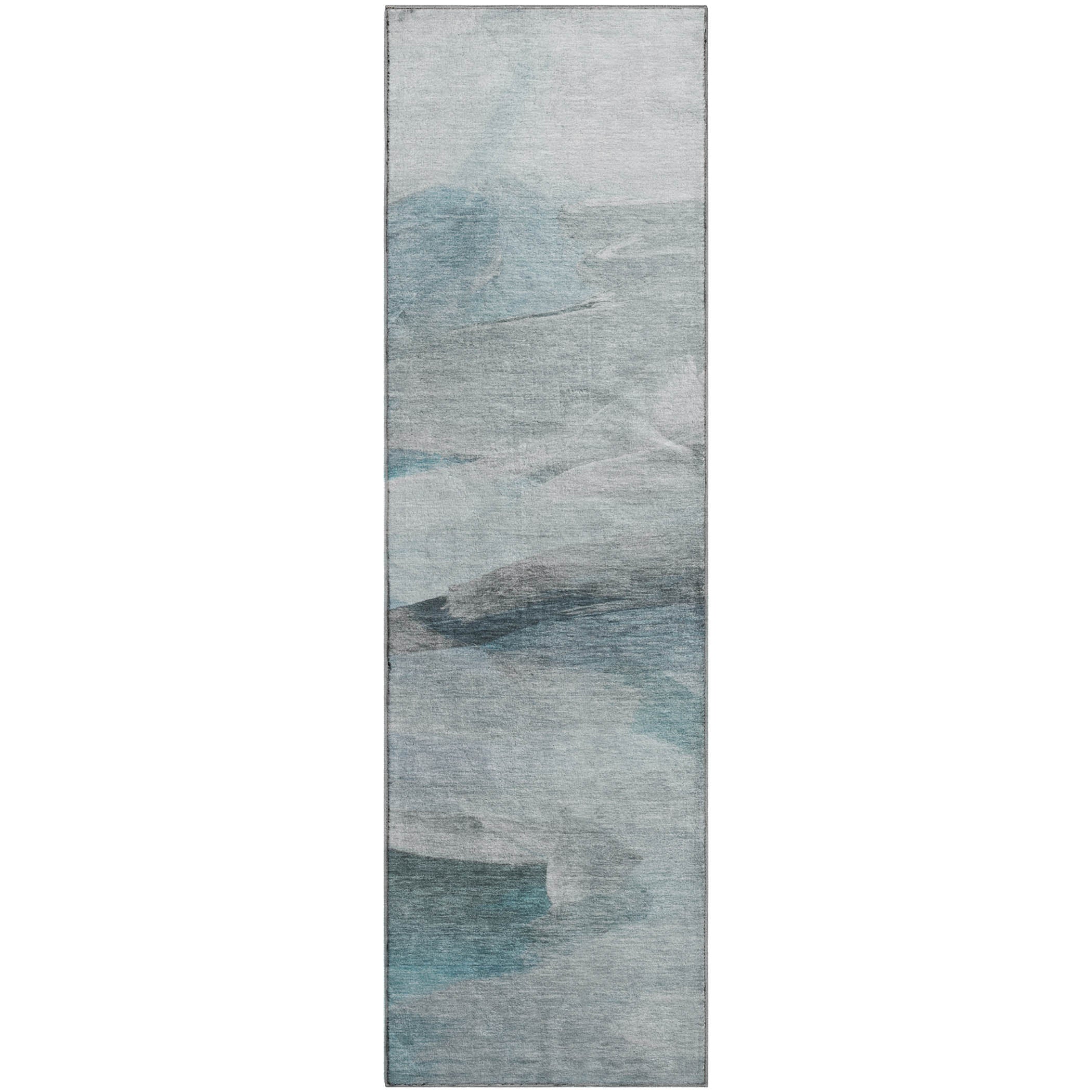 Luxury Washable Indoor/Outdoor Transitional RN11 Teal Rug 2'3" x 7'6" #shape_Runner