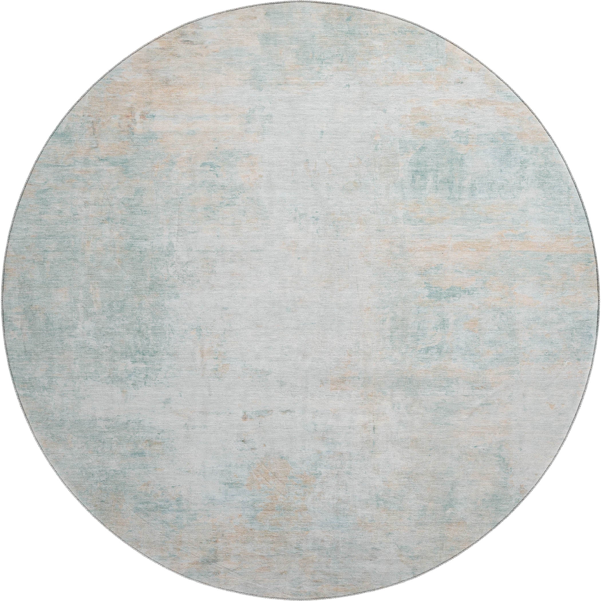 Luxury Washable Indoor/Outdoor Transitional RN1 Seafoam Blue Rug 8' x 8' #shape_Round