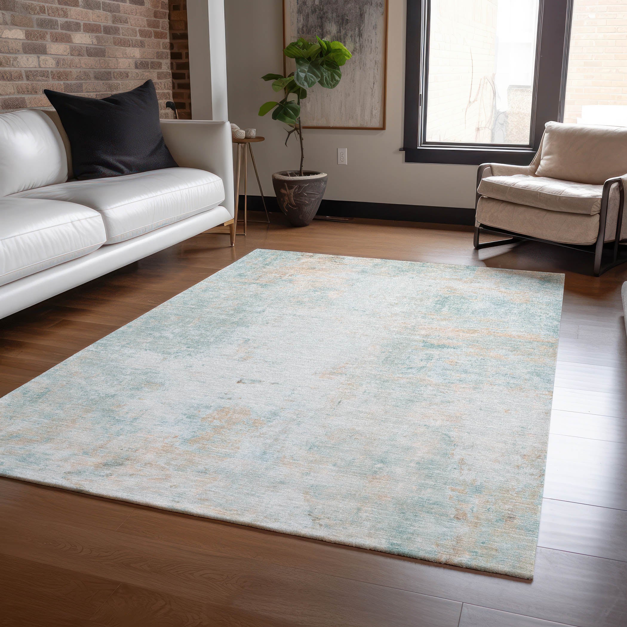 Luxury Washable Indoor/Outdoor Transitional RN1 Seafoam Blue Rug 2'6" x 3'10" #shape_Rectangle
