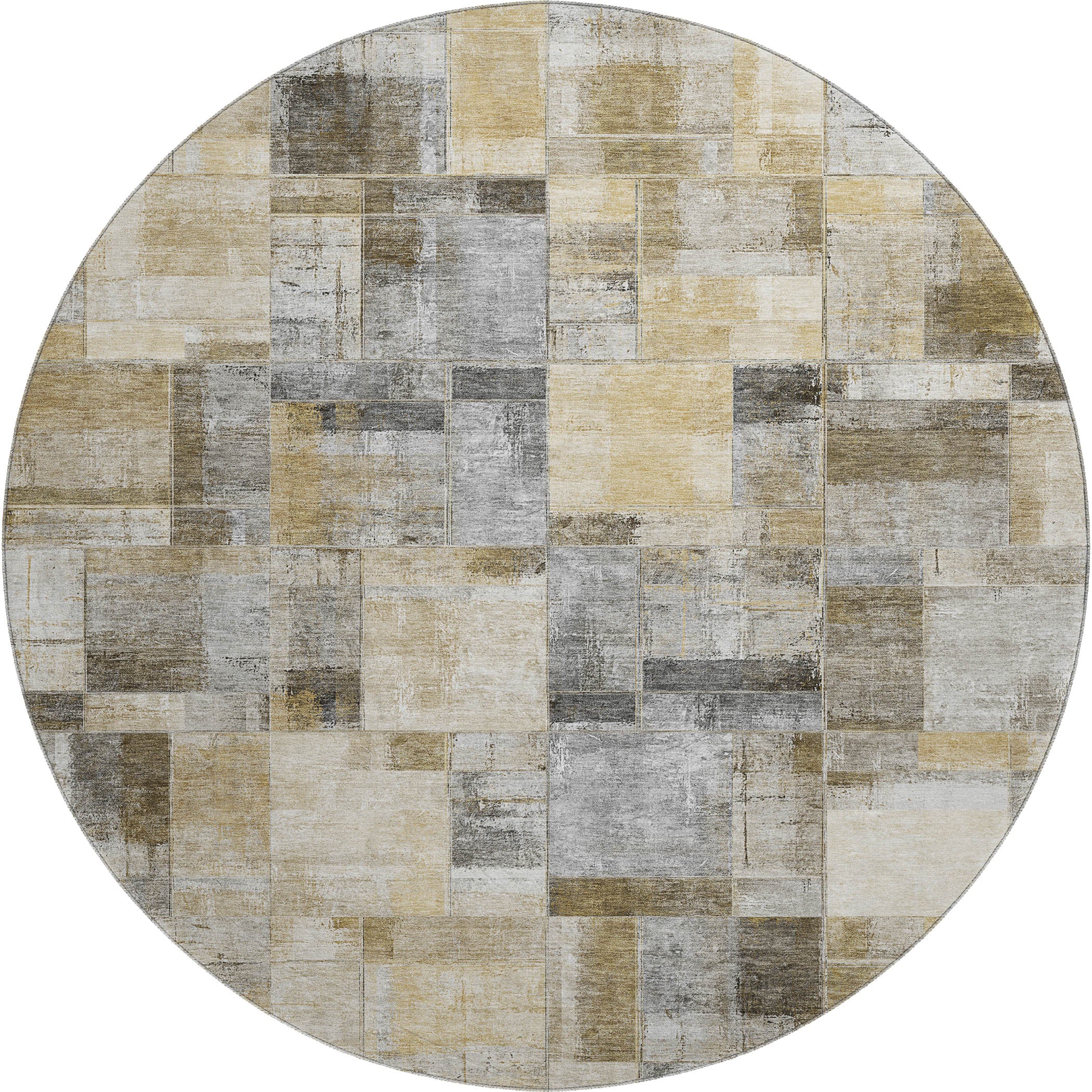 Luxury Washable Indoor/Outdoor Transitional RN4 Granite Gray Rug 8' x 8' #shape_Round