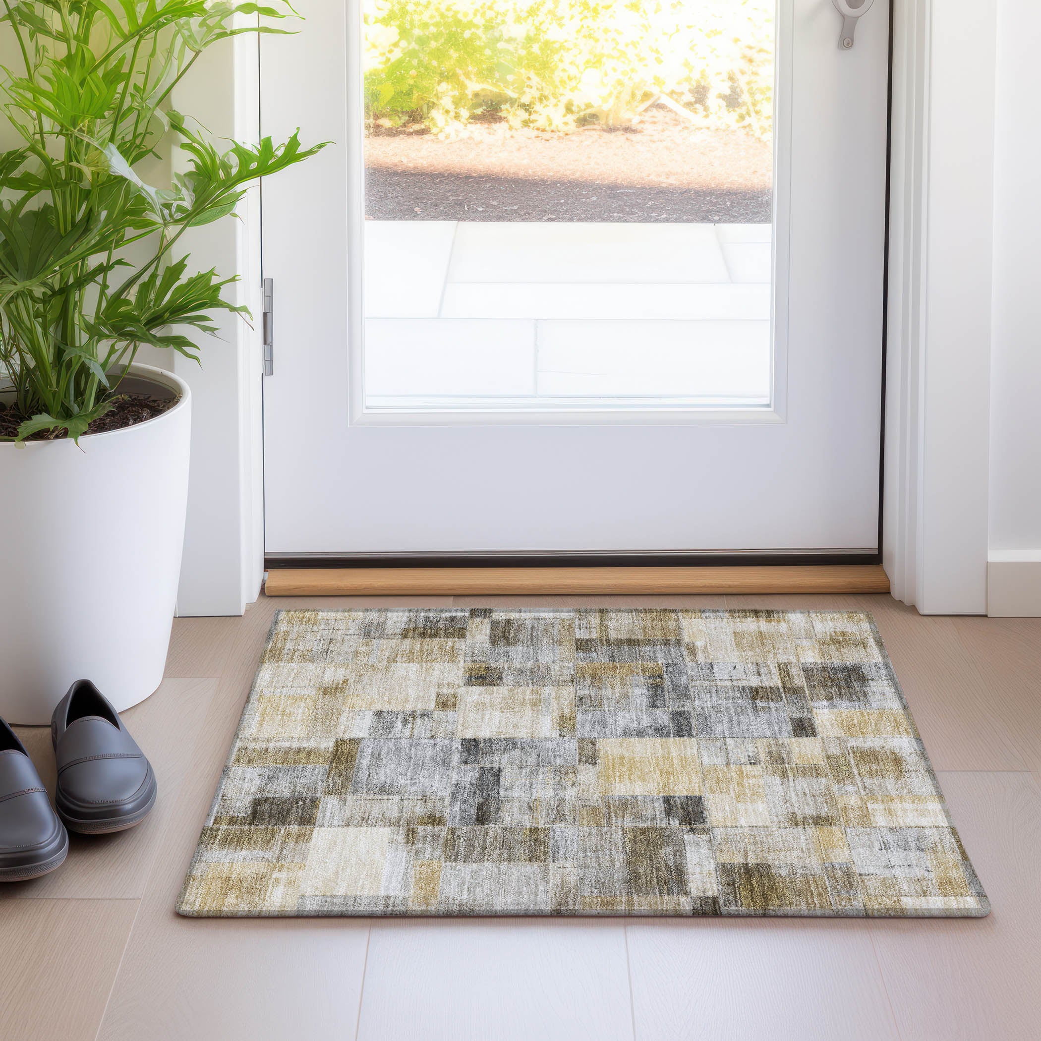 Luxury Washable Indoor/Outdoor Transitional RN4 Granite Gray Rug 1'8" x 2'6" #shape_Rectangle
