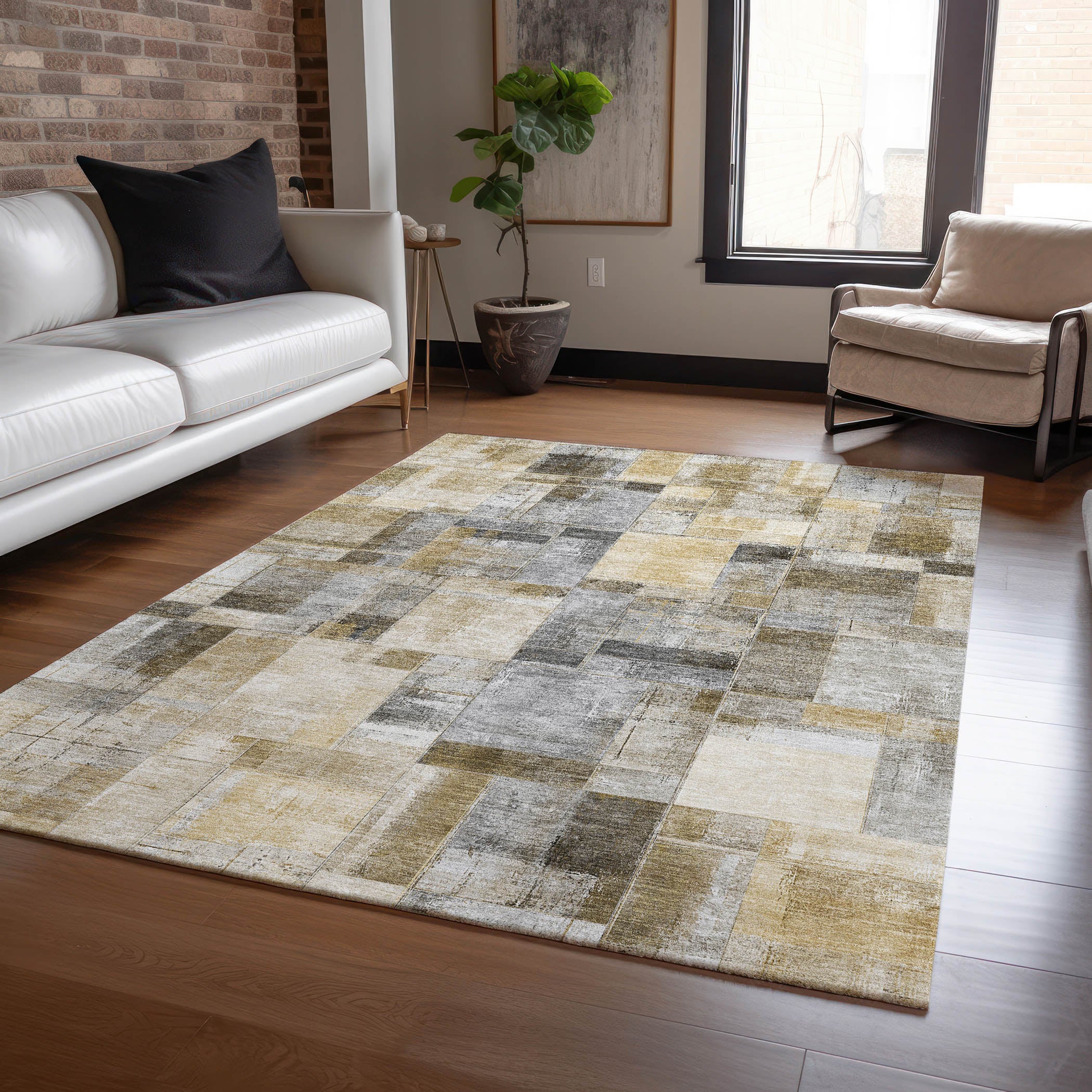 Luxury Washable Indoor/Outdoor Transitional RN4 Granite Gray Rug 2'6" x 3'10" #shape_Rectangle