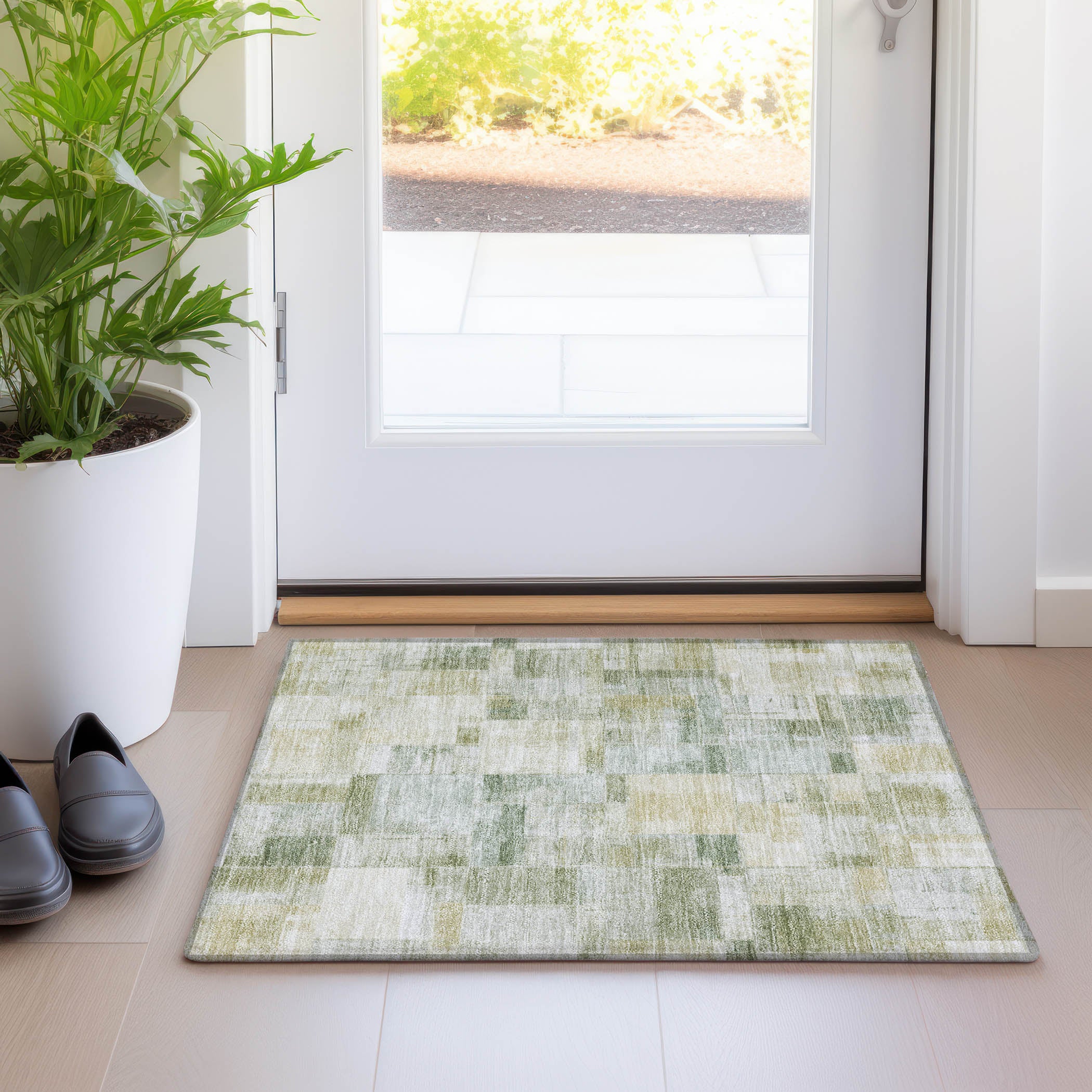 Luxury Washable Indoor/Outdoor Transitional RN4 Sage Green Rug 1'8" x 2'6" #shape_Rectangle