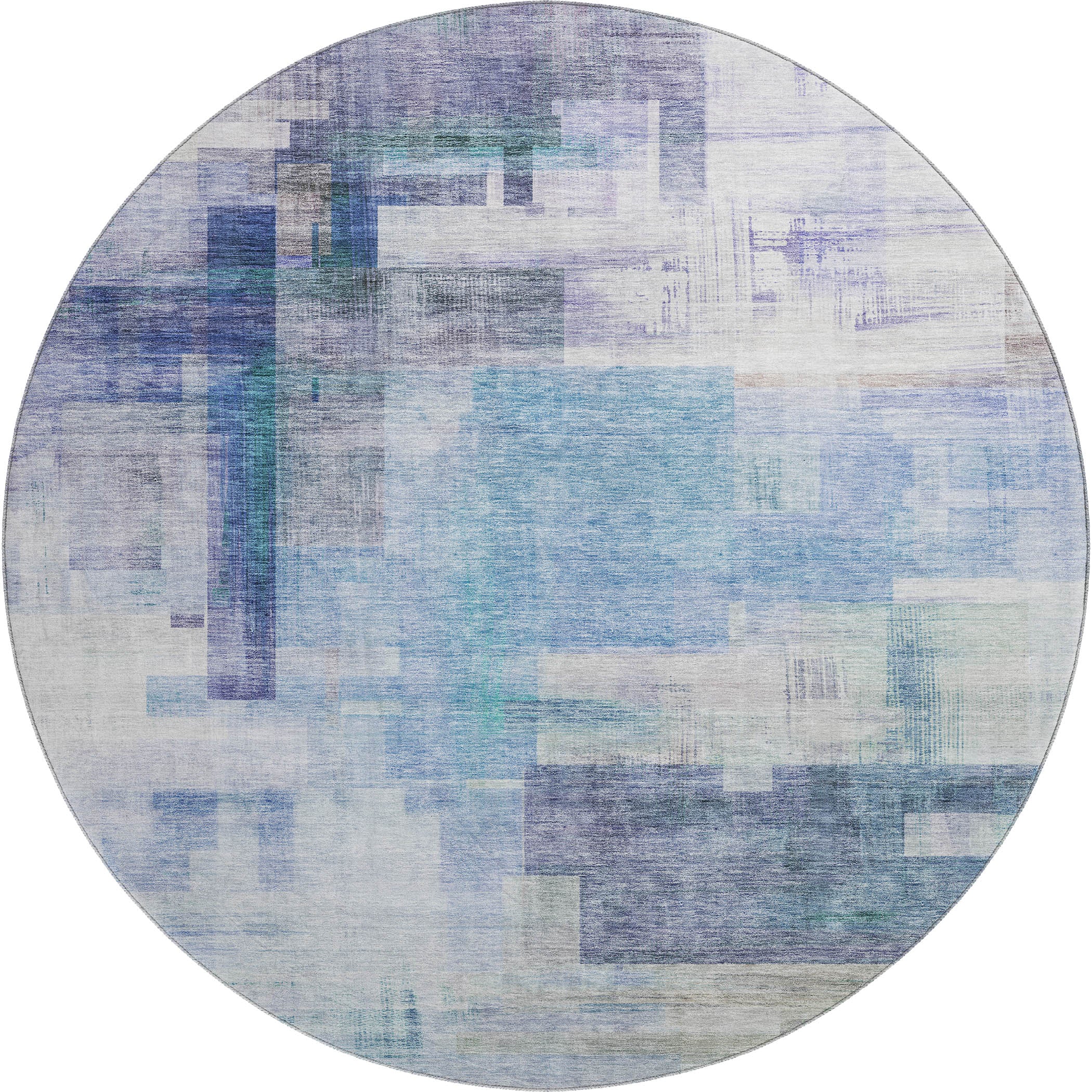 Luxury Washable Indoor/Outdoor Transitional RN6 Blue Rug 8' x 8' #shape_Round