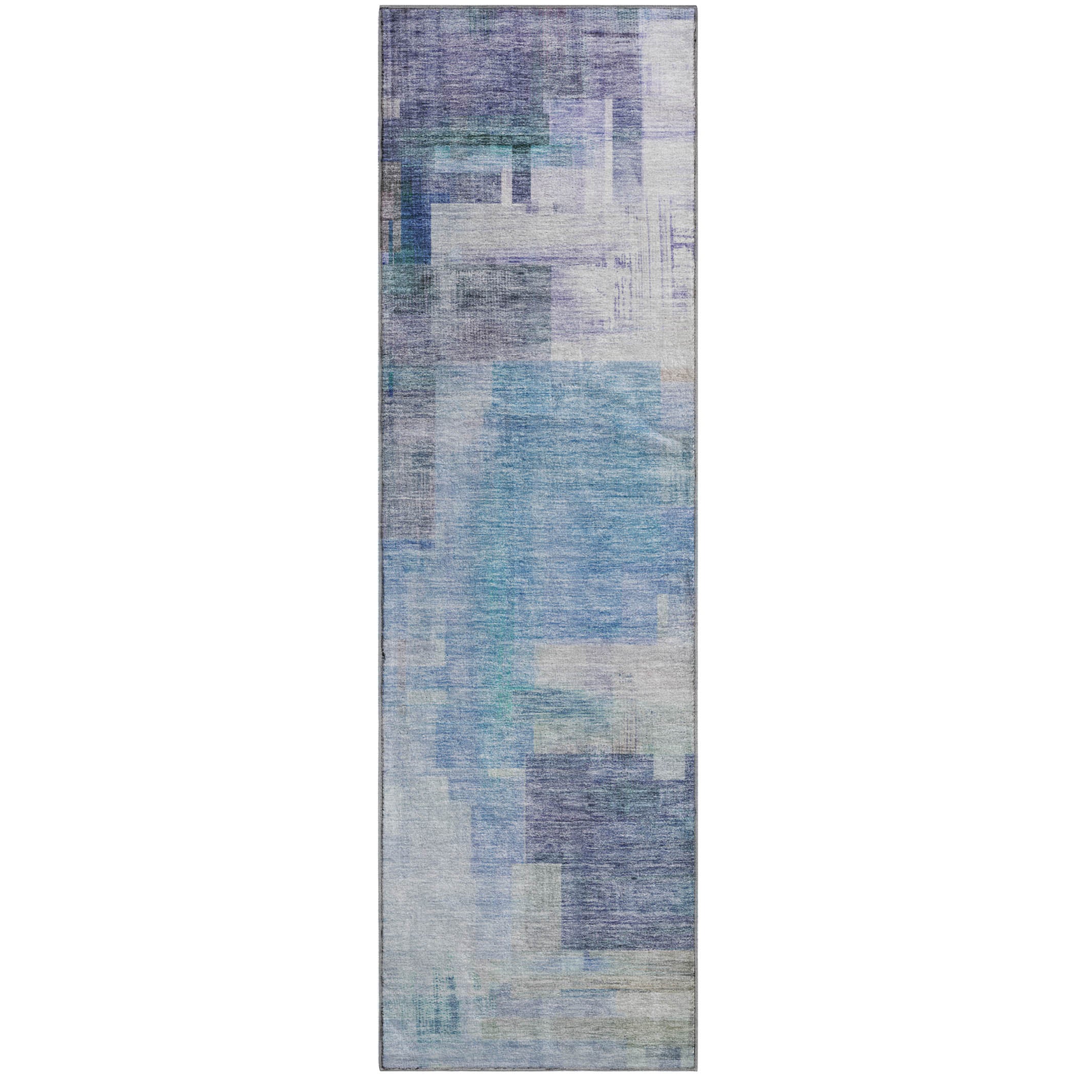 Luxury Washable Indoor/Outdoor Transitional RN6 Blue Rug 2'3" x 7'6" #shape_Runner