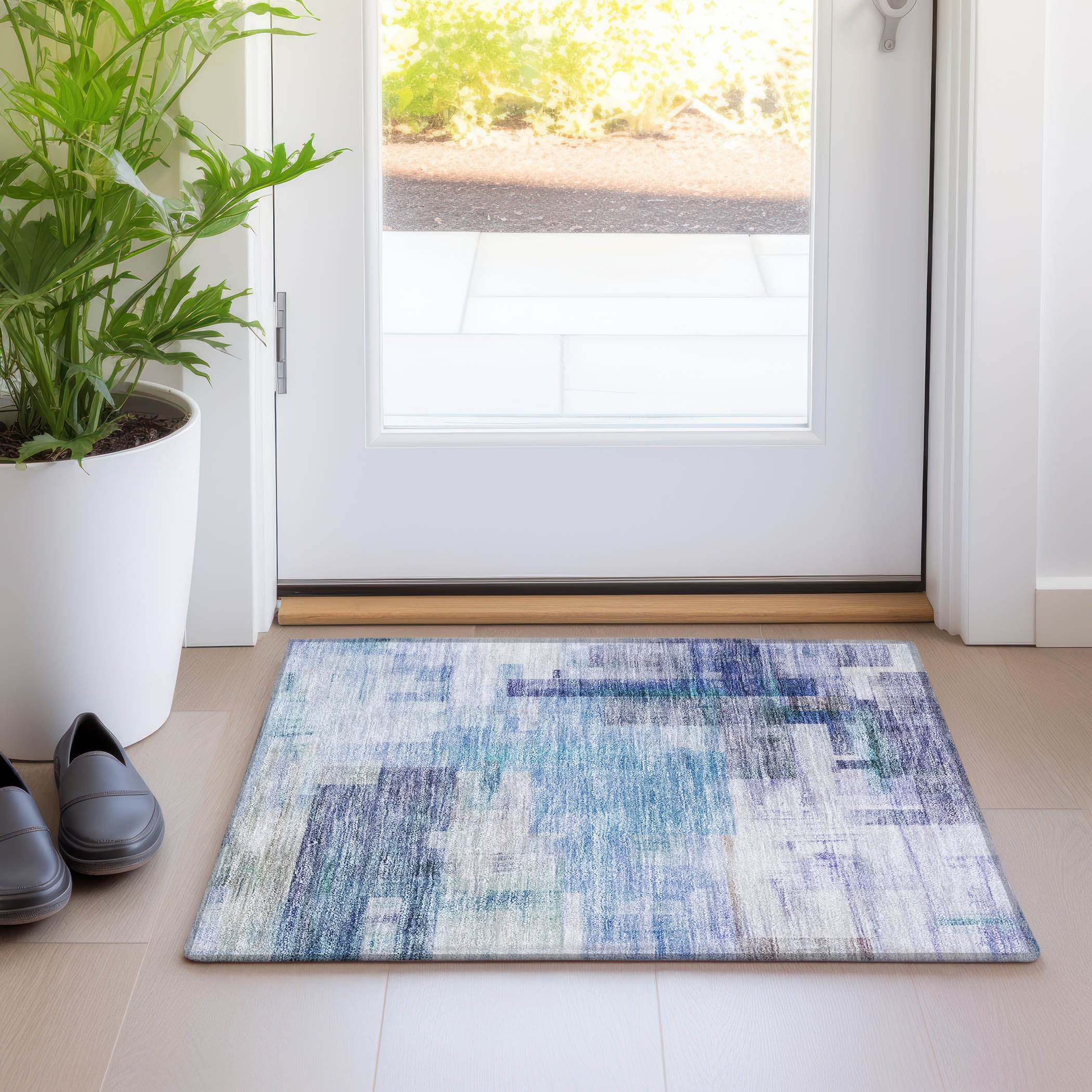 Luxury Washable Indoor/Outdoor Transitional RN6 Blue Rug 1'8" x 2'6" #shape_Rectangle