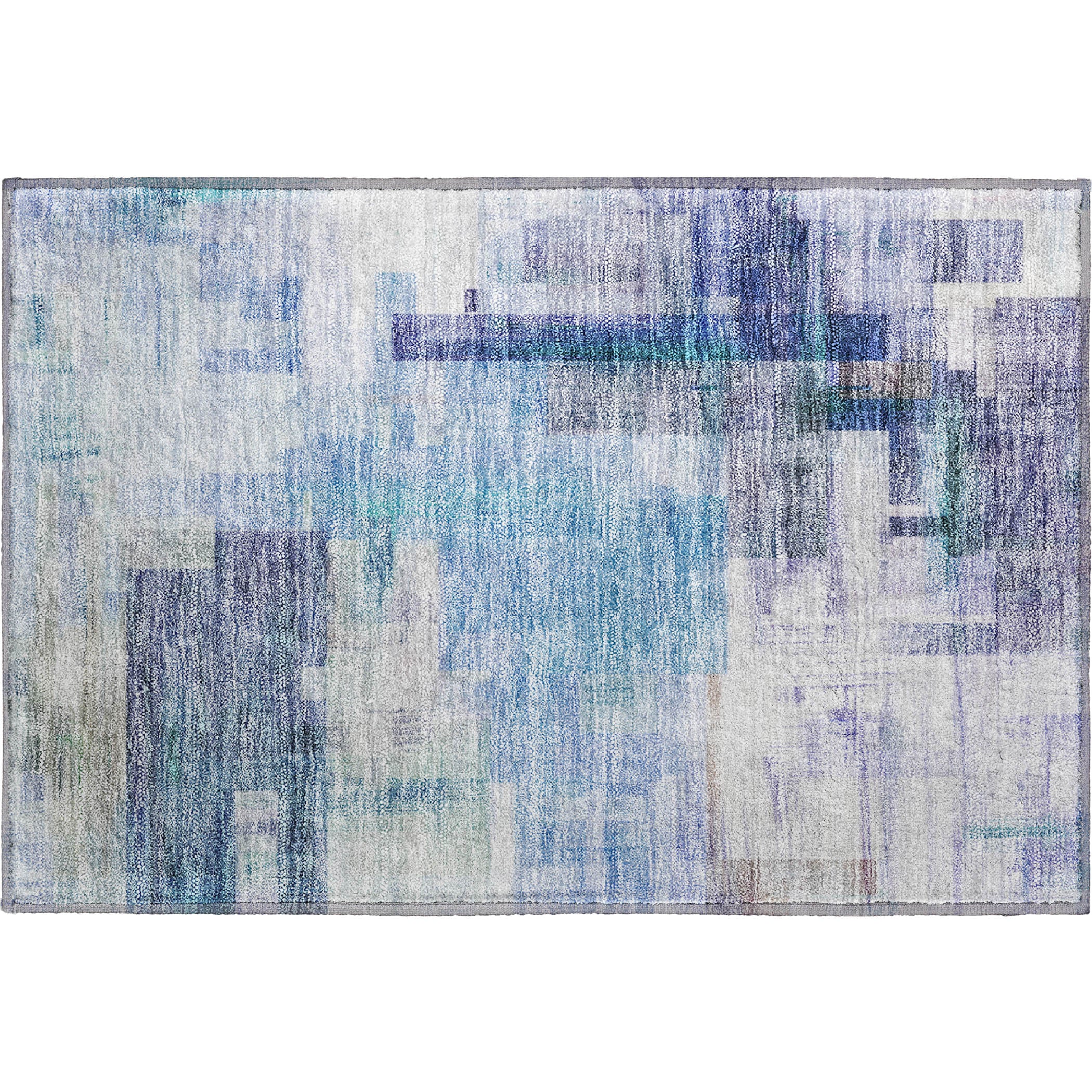 Luxury Washable Indoor/Outdoor Transitional RN6 Blue Rug 1'8" x 2'6" #shape_Rectangle