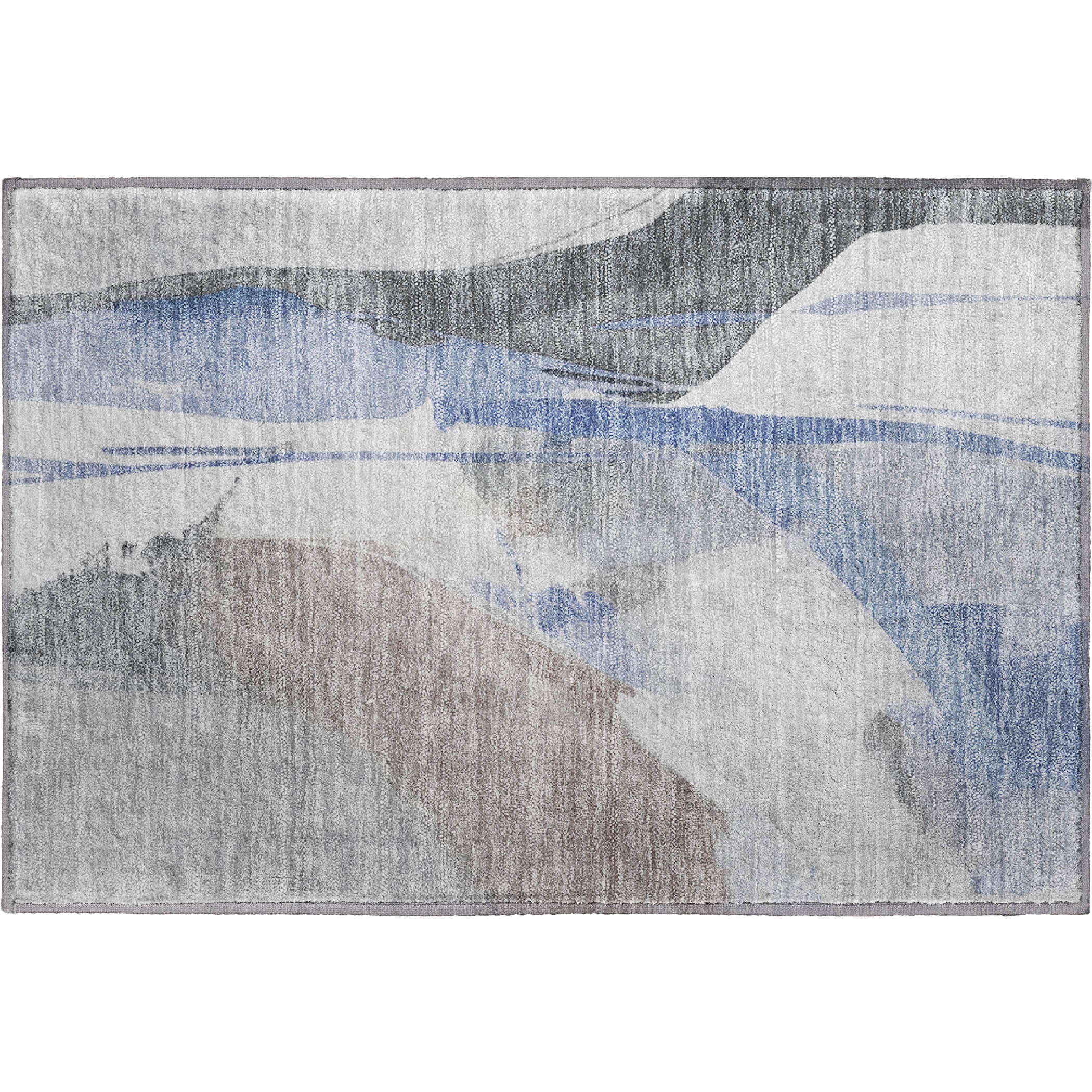 Luxury Washable Indoor/Outdoor Transitional RN7 Denim Blue Rug 1'8" x 2'6" #shape_Rectangle