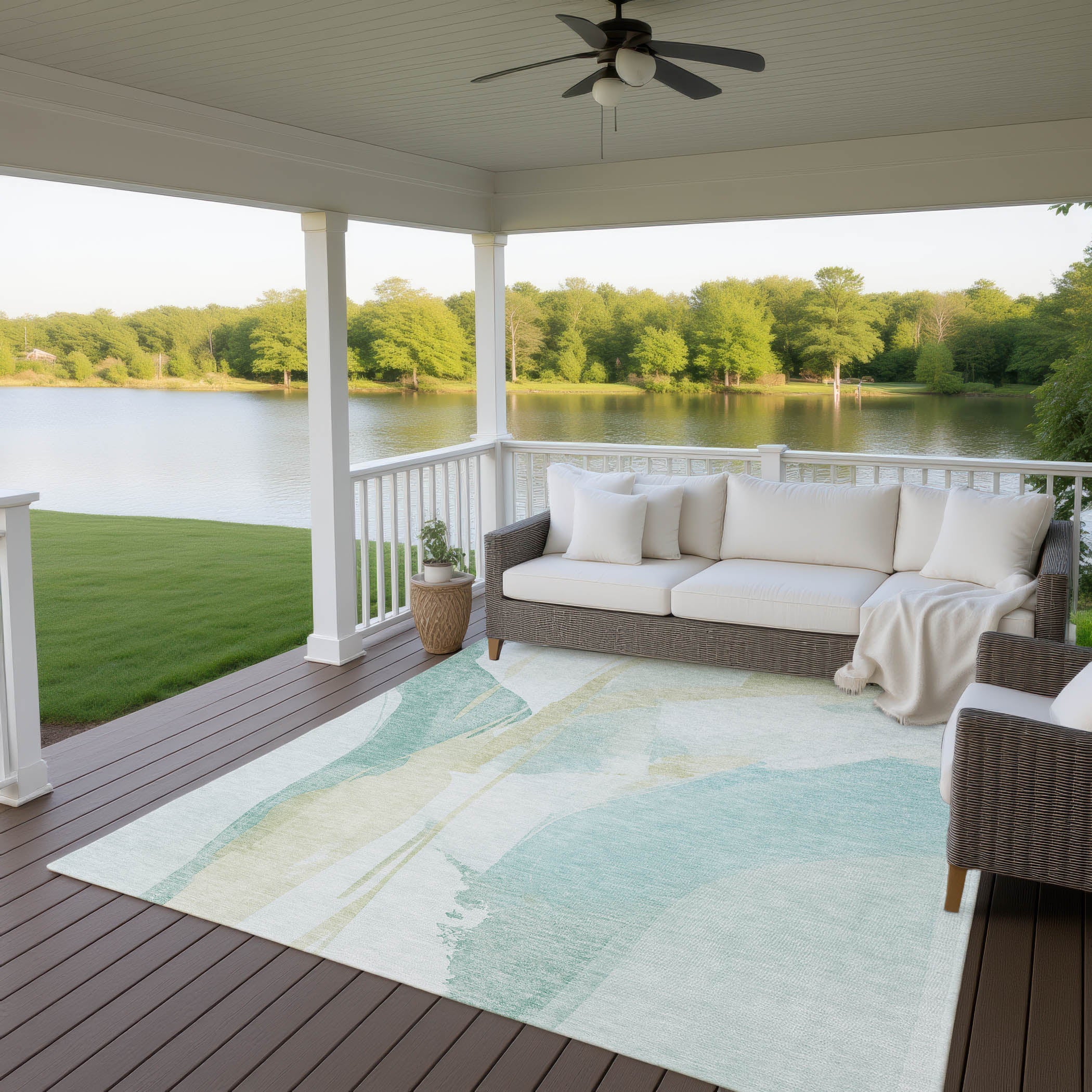 Luxury Washable Indoor/Outdoor Transitional RN7 Teal Rug 2'6" x 3'10" #shape_Rectangle