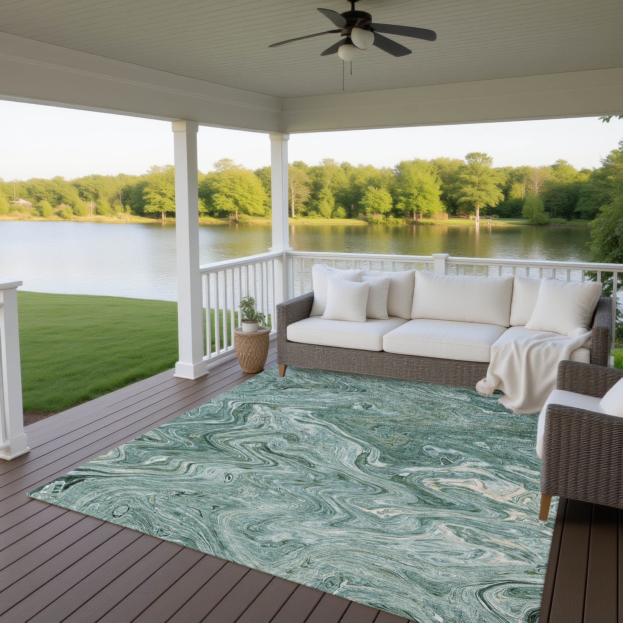 Luxury Washable Indoor/Outdoor Transitional RN8 Teal Rug 2'6" x 3'10" #shape_Rectangle