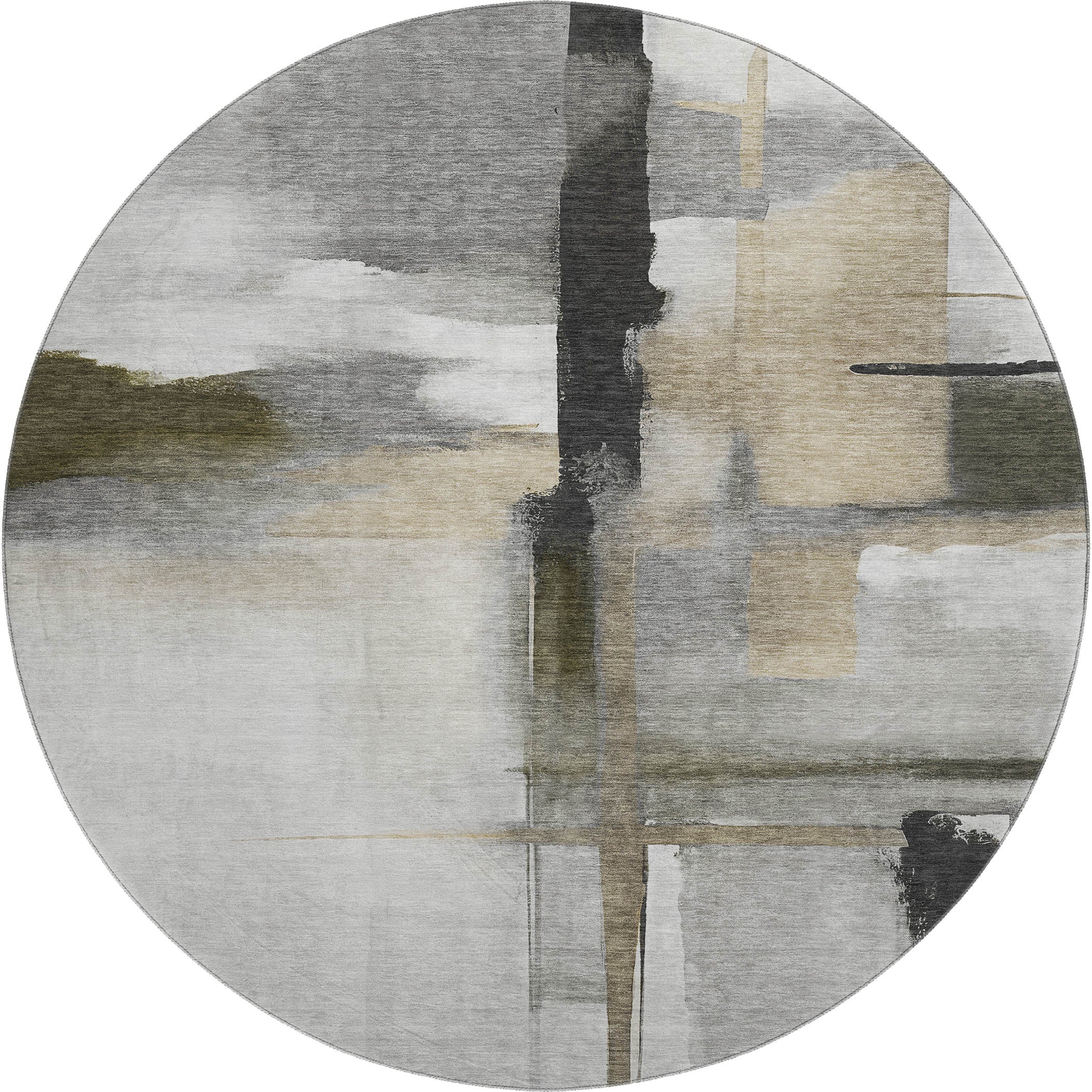 Luxury Washable Indoor/Outdoor Transitional RN9 Gray Rug 8' x 8' #shape_Round