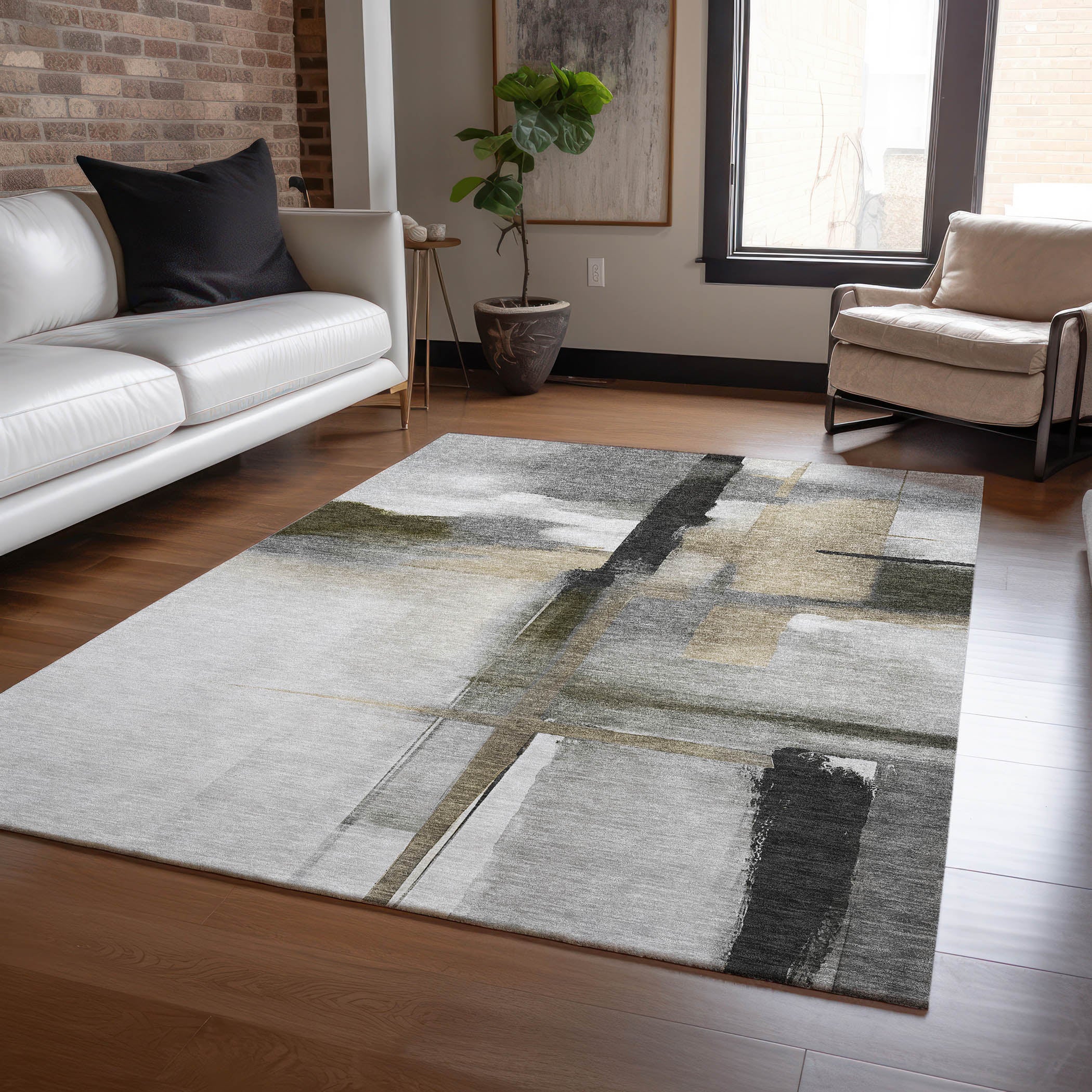 Luxury Washable Indoor/Outdoor Transitional RN9 Gray Rug 2'6" x 3'10" #shape_Rectangle