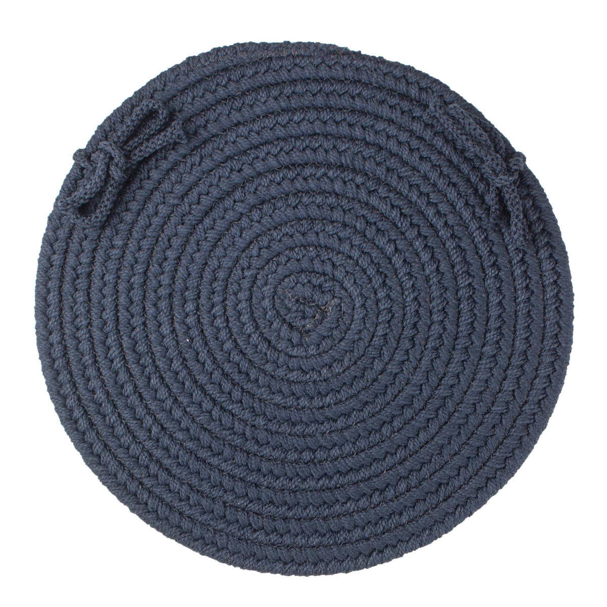 Maui Braided Chair Pad - Navy Blue - 15 inch round with ties