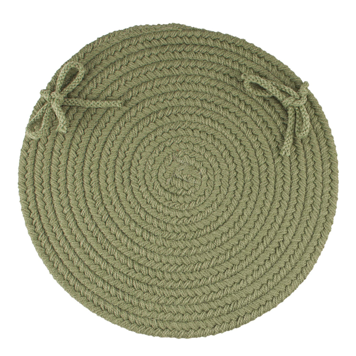 Maui Braided Chair Pad - Olive Green - 15 inch round with ties