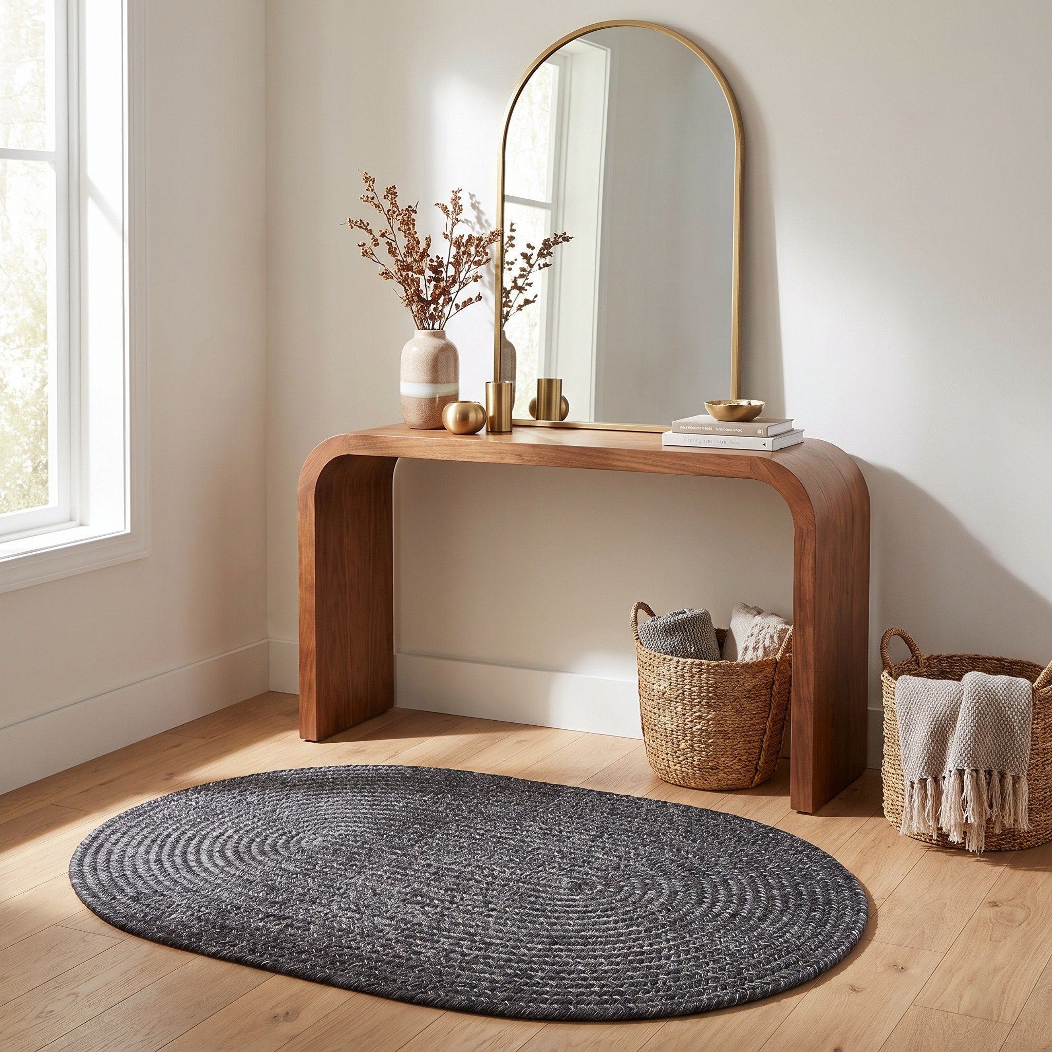 Angier Braided Indoor/Outdoor Rug - Charcoal Gray Oval 2' X 3' #shape_Oval