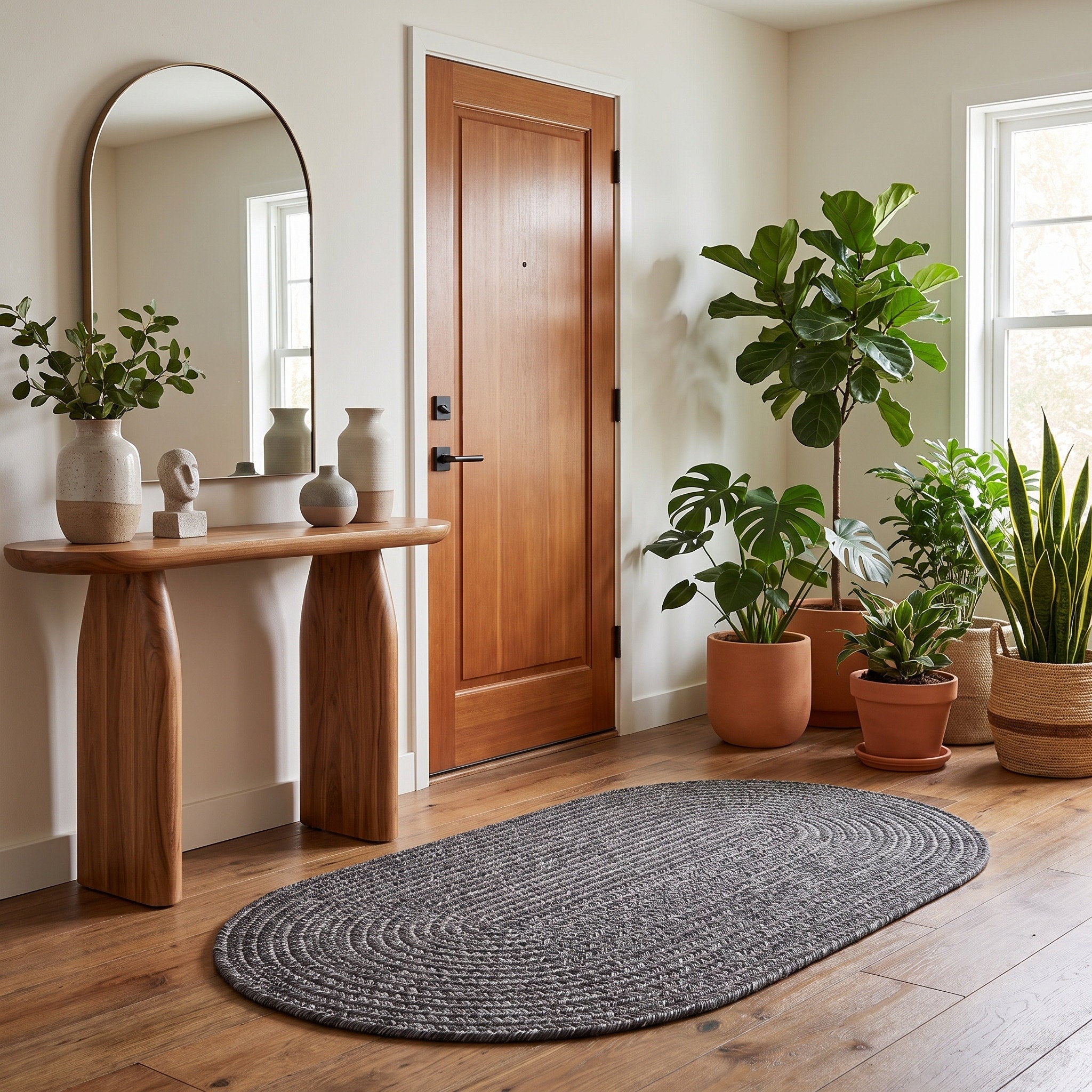 Angier Braided Indoor/Outdoor Rug - Charcoal Gray Oval 2' X 4' #shape_Oval