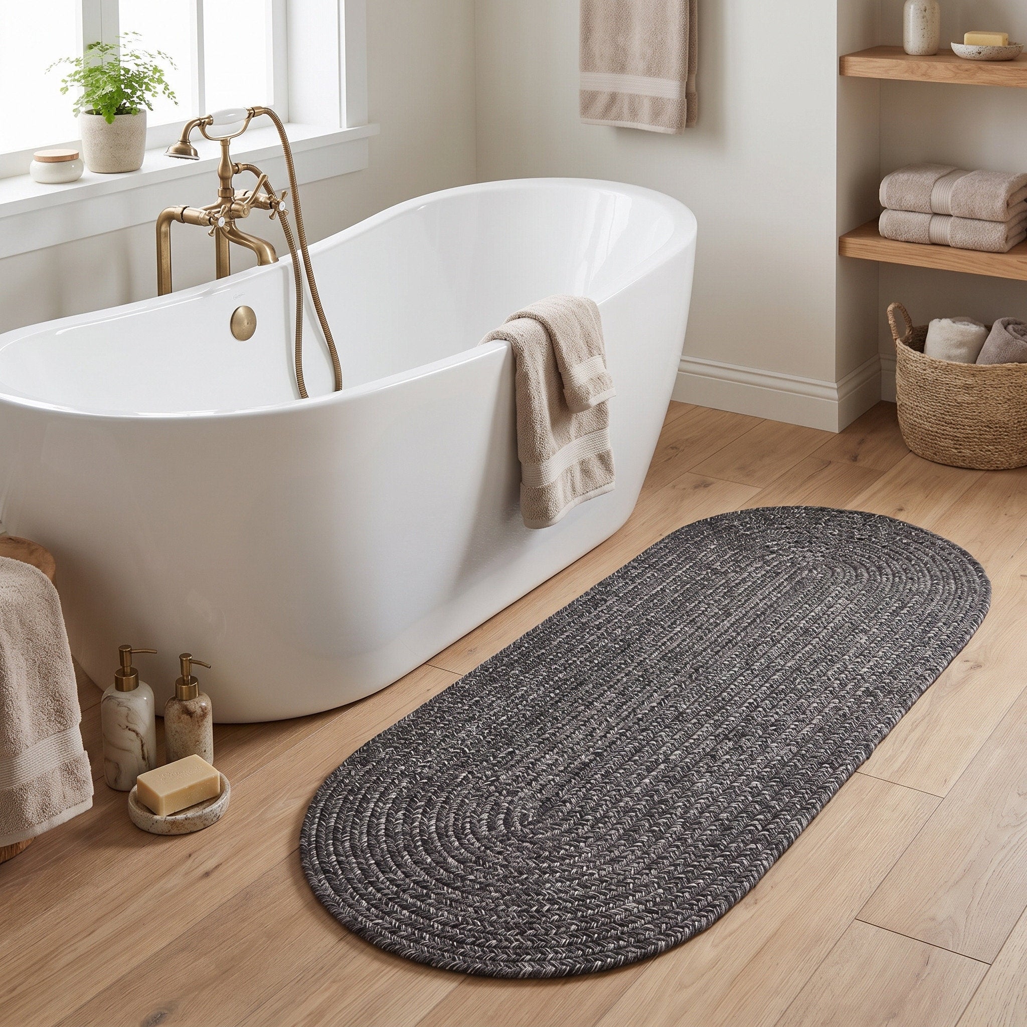 Angier Braided Indoor/Outdoor Rug - Charcoal Gray Oval 2' X 4' #shape_Oval