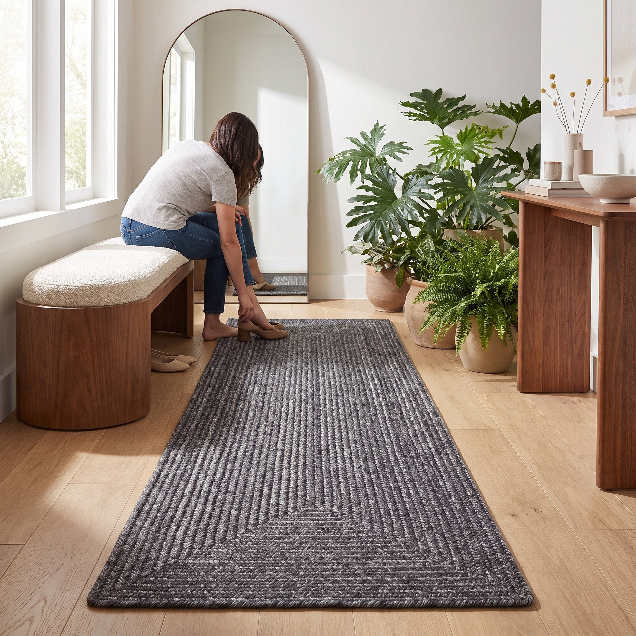 Angier Braided Indoor/Outdoor Rug - Charcoal Gray Rectangle 2' X 6' #shape_Rectangle