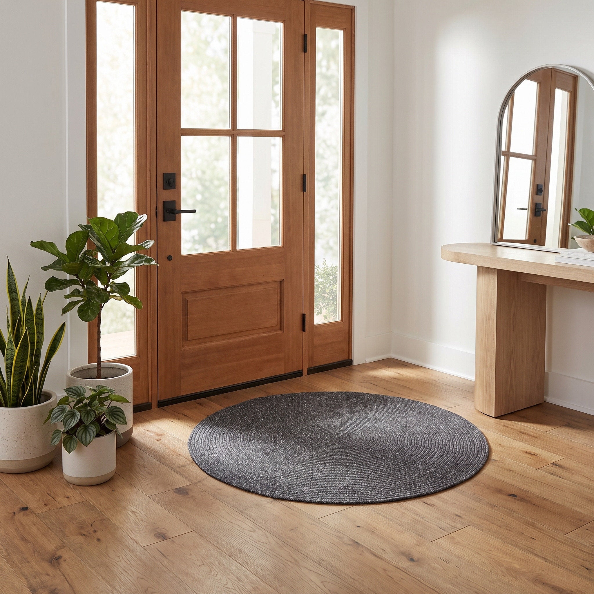 Angier Braided Indoor/Outdoor Rug - Charcoal Gray Round 3' Round #shape_Round