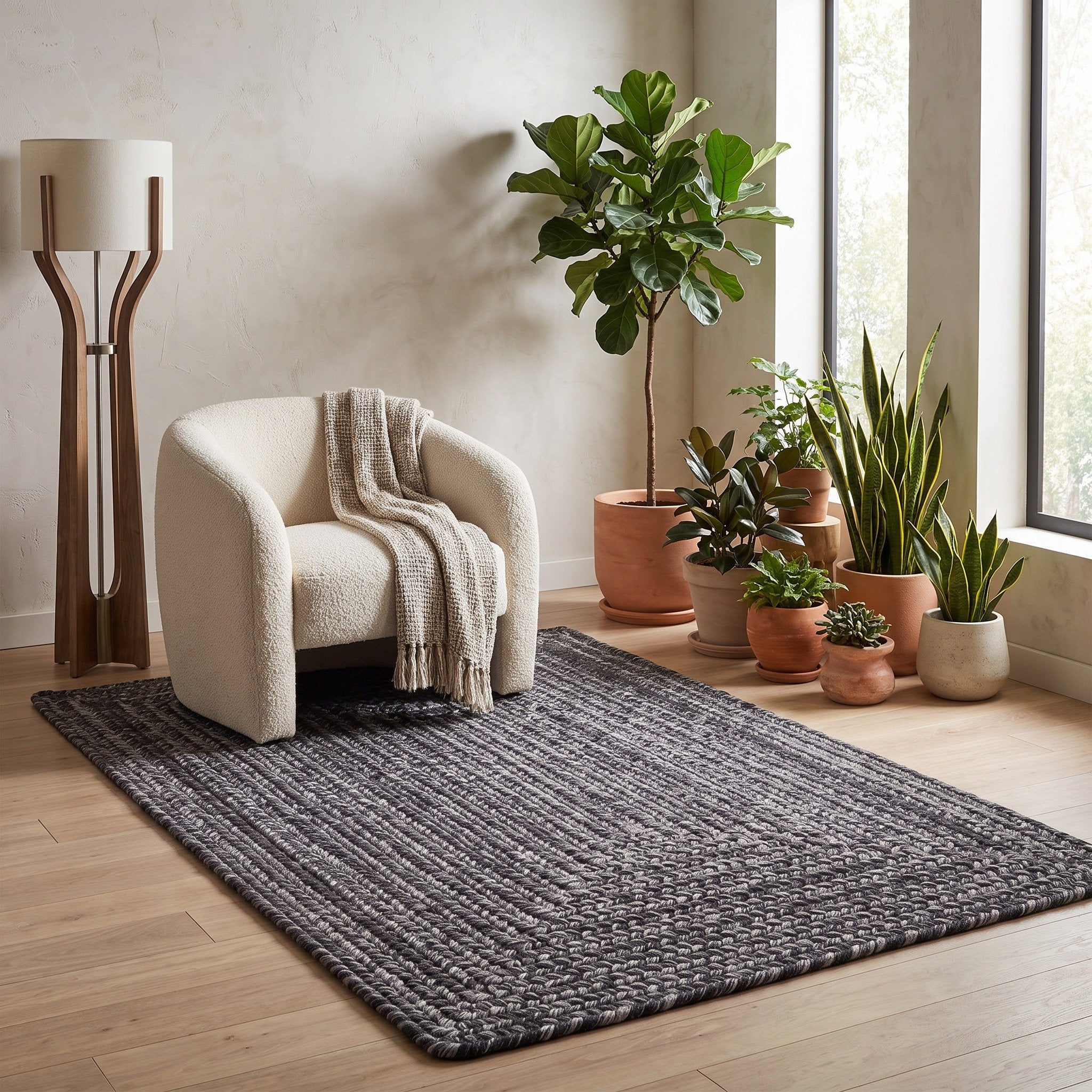 Angier Braided Indoor/Outdoor Rug - Charcoal Gray Rectangle 4' X 6' #shape_Rectangle