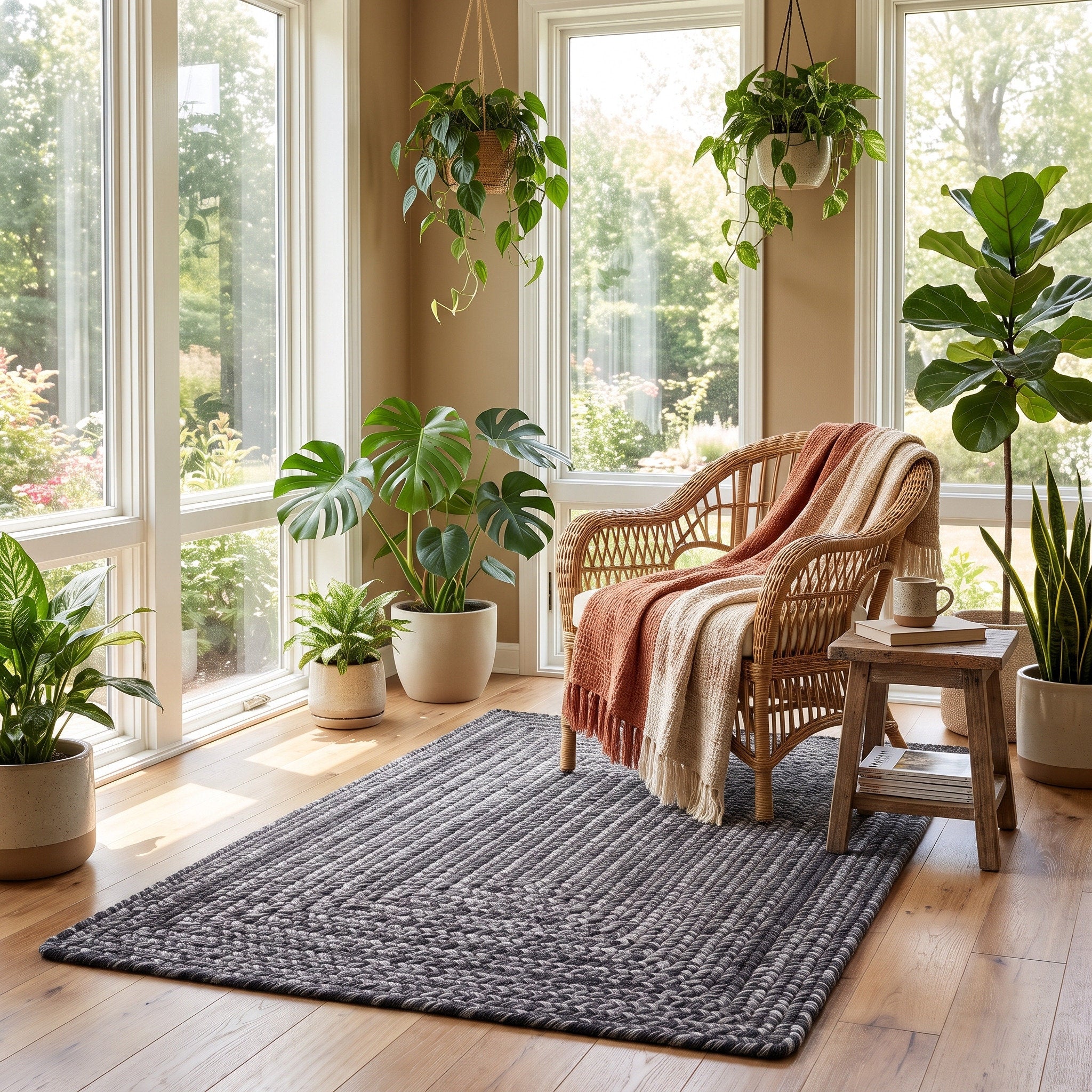 Angier Braided Indoor/Outdoor Rug - Charcoal Gray Rectangle 5' X 7' #shape_Rectangle