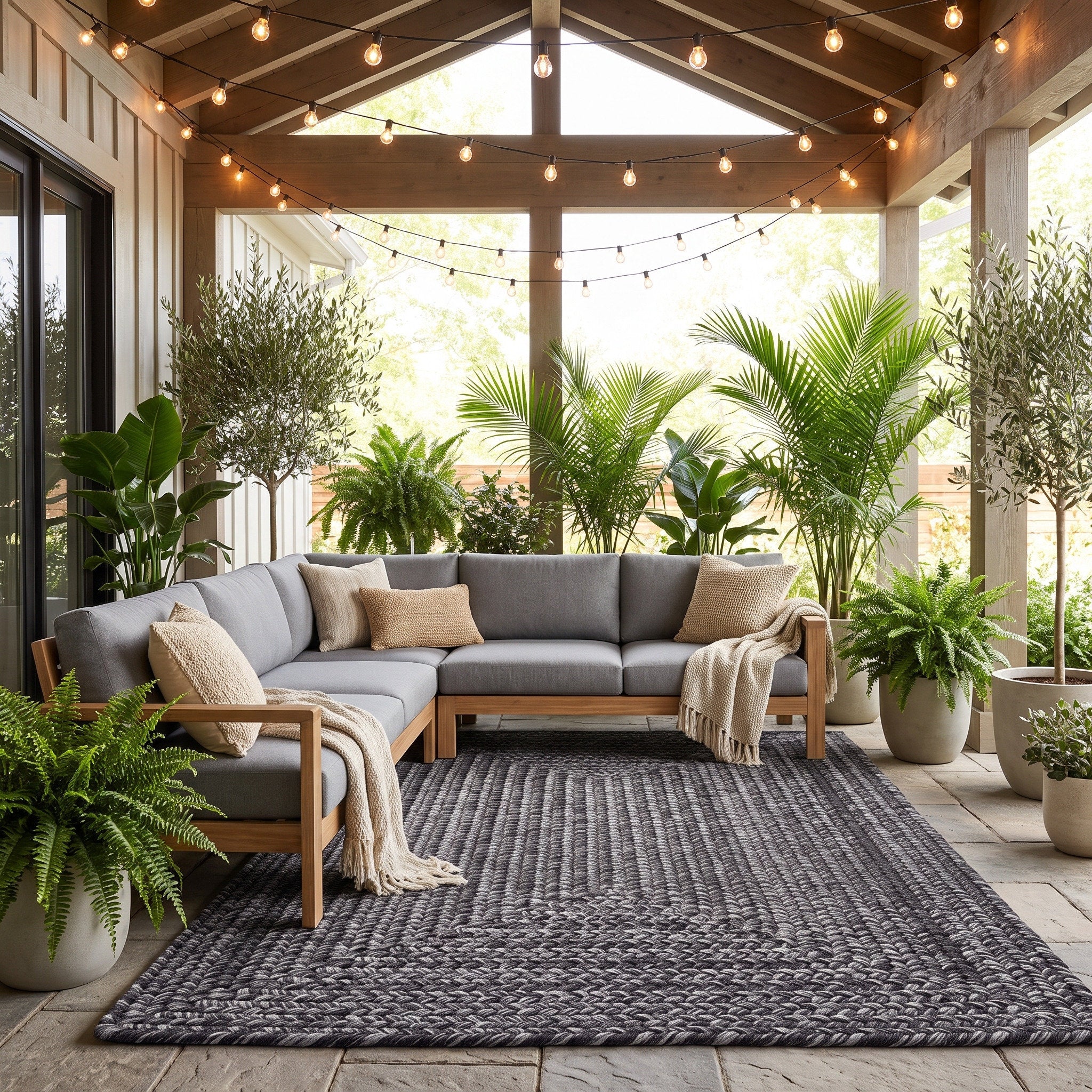 Angier Braided Indoor/Outdoor Rug - Charcoal Gray Rectangle 6' X 9' #shape_Rectangle
