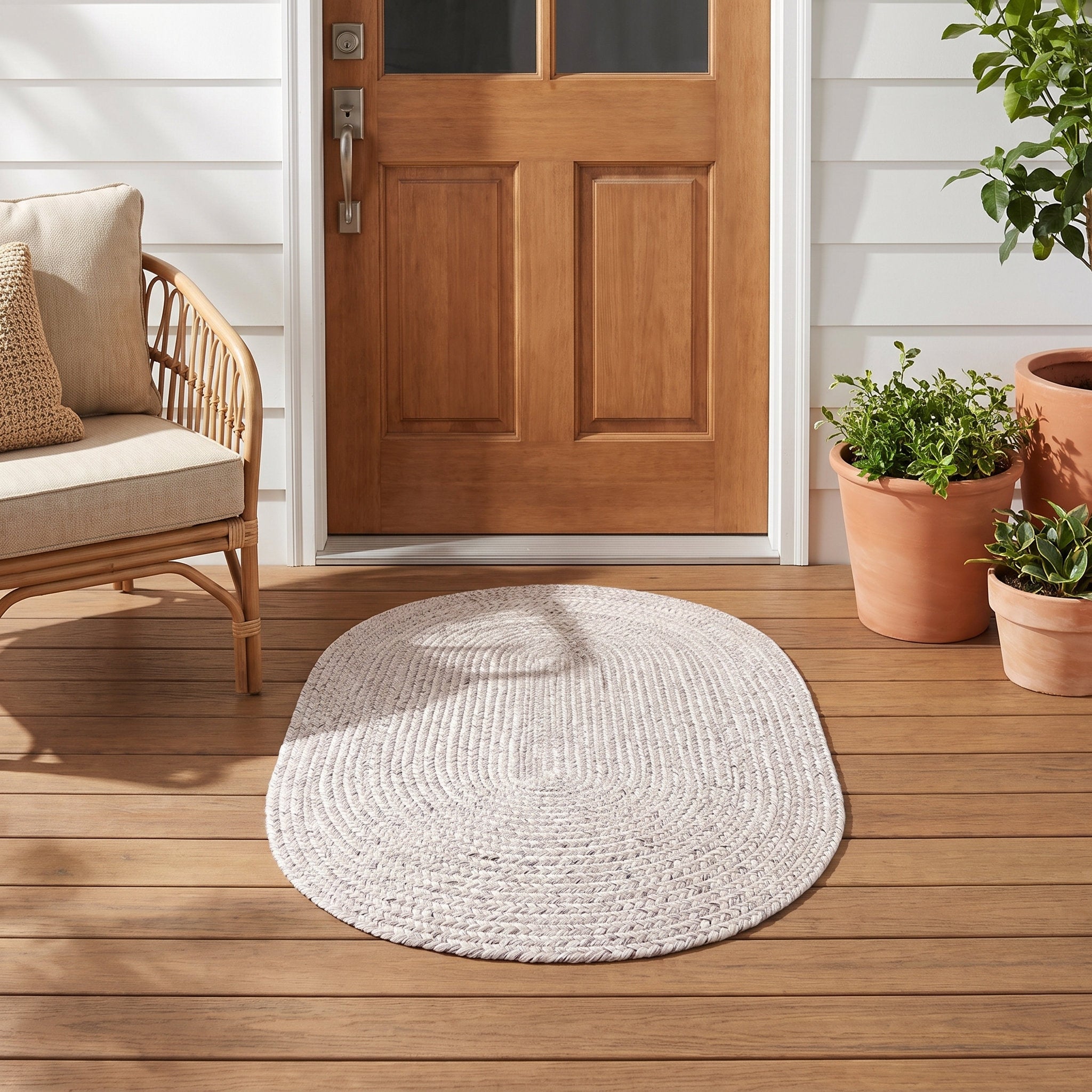 Angier Braided Indoor/Outdoor Rug - Ivory / Gray Oval 2' X 3' #shape_Oval