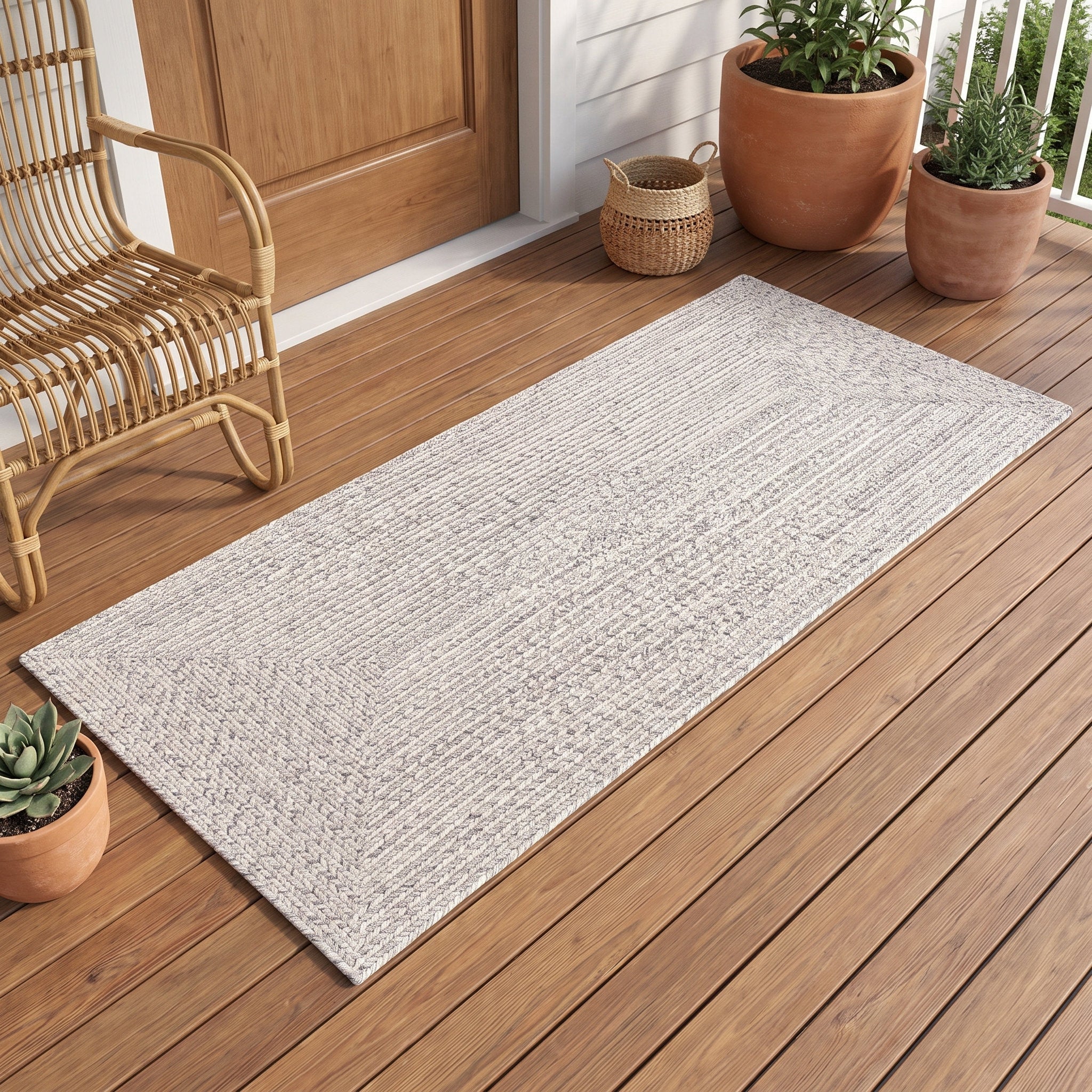 Angier Braided Indoor/Outdoor Rug - Ivory / Gray Rectangle 2' X 4' #shape_Rectangle