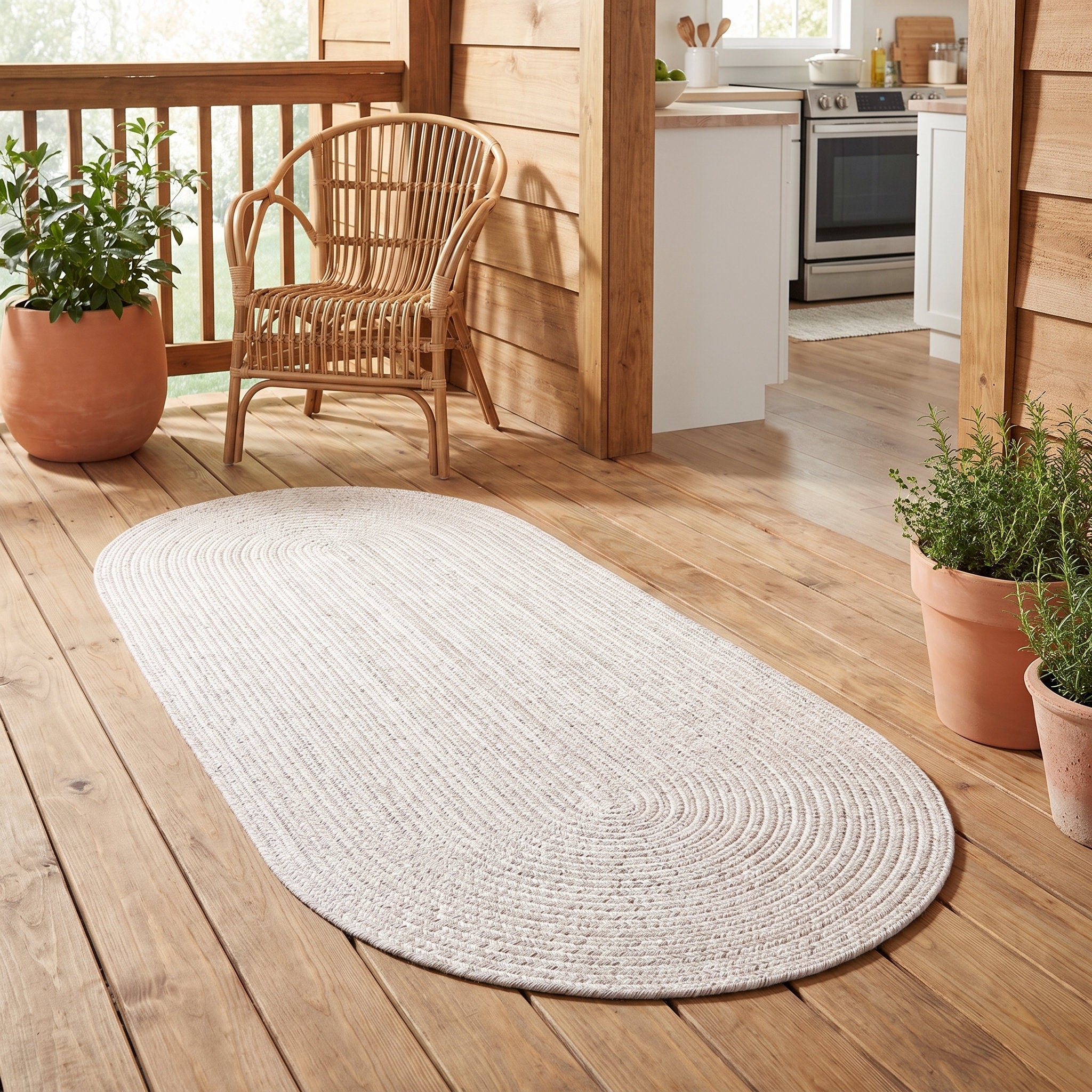 Angier Braided Indoor/Outdoor Rug - Ivory / Gray Oval 2' X 6' #shape_Oval