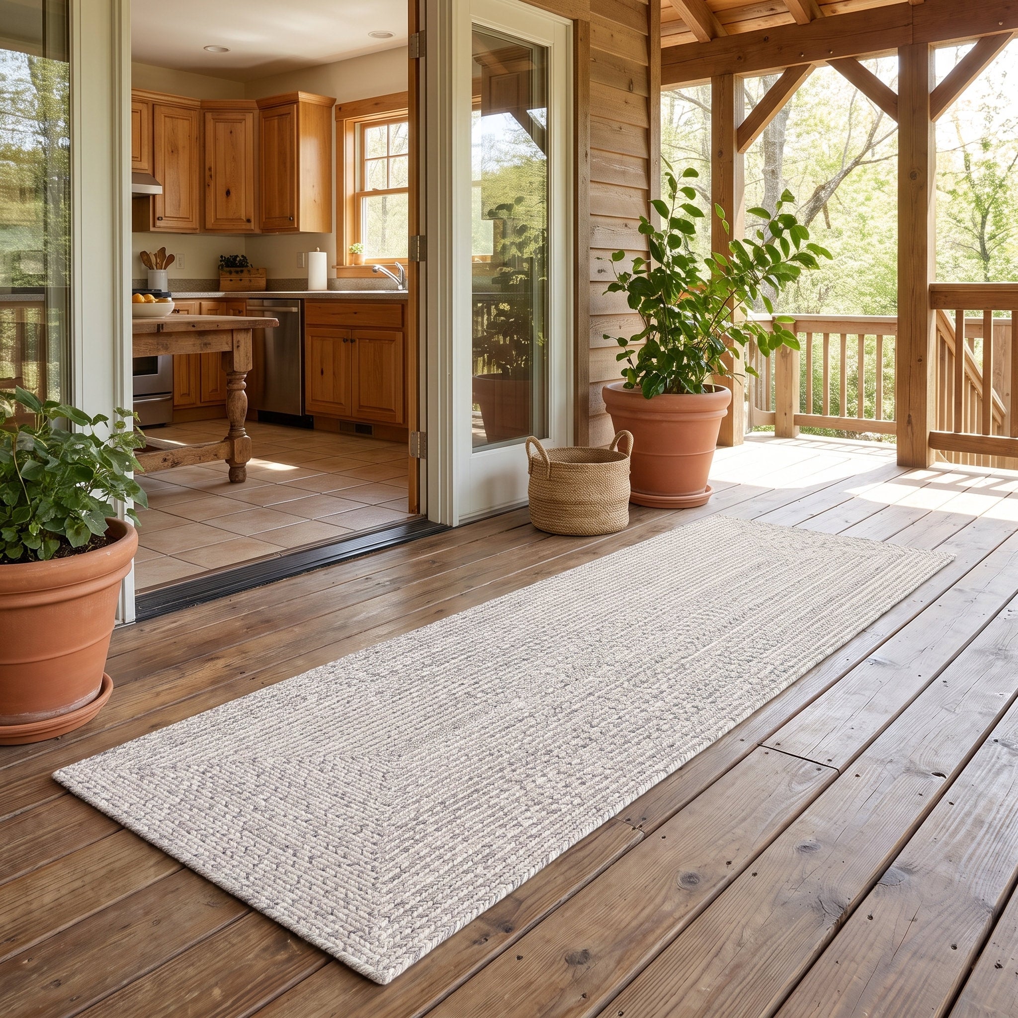 Angier Braided Indoor/Outdoor Rug - Ivory / Gray Rectangle 2' X 6' #shape_Rectangle