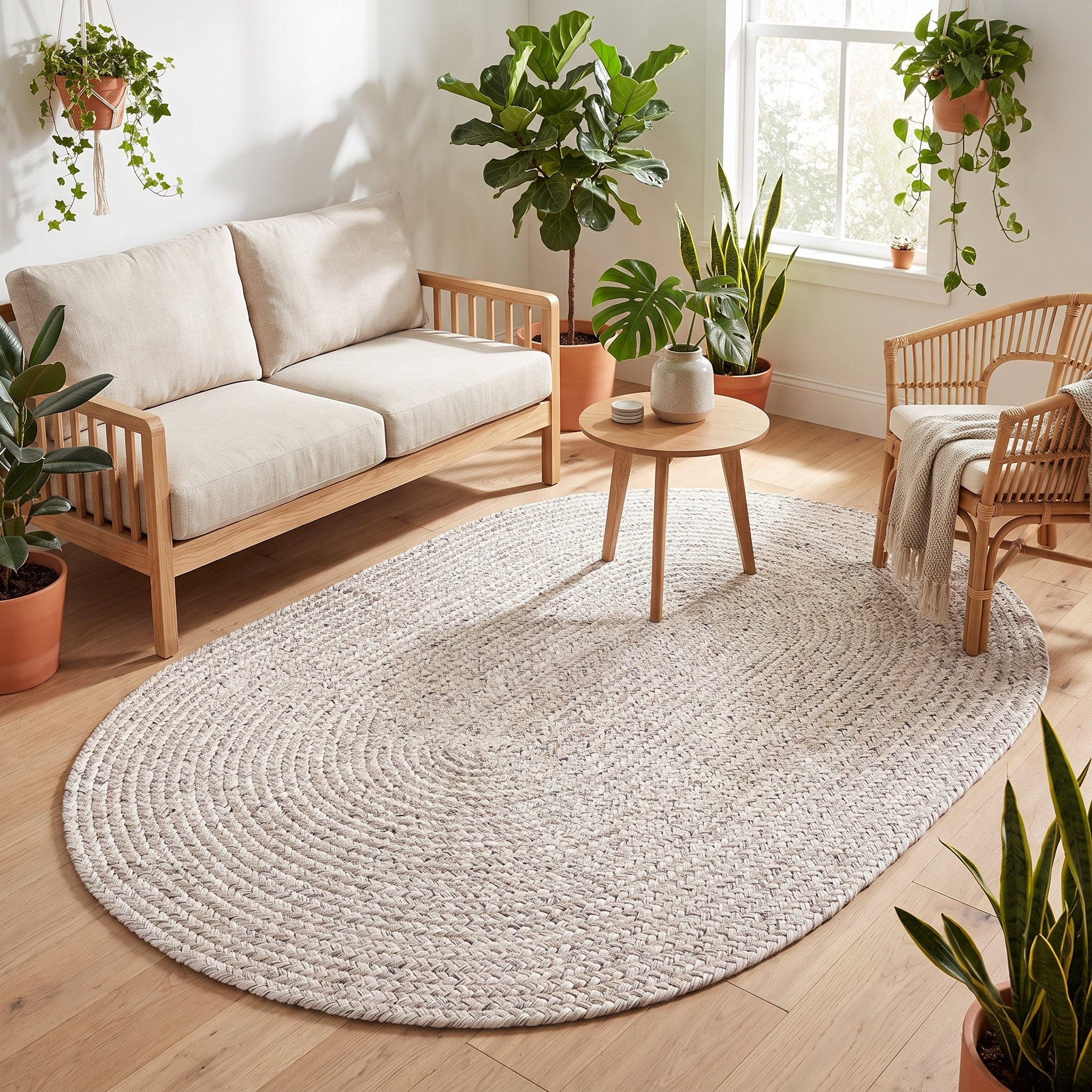 Angier Braided Indoor/Outdoor Rug - Ivory / Gray Oval 4' X 6' #shape_Oval