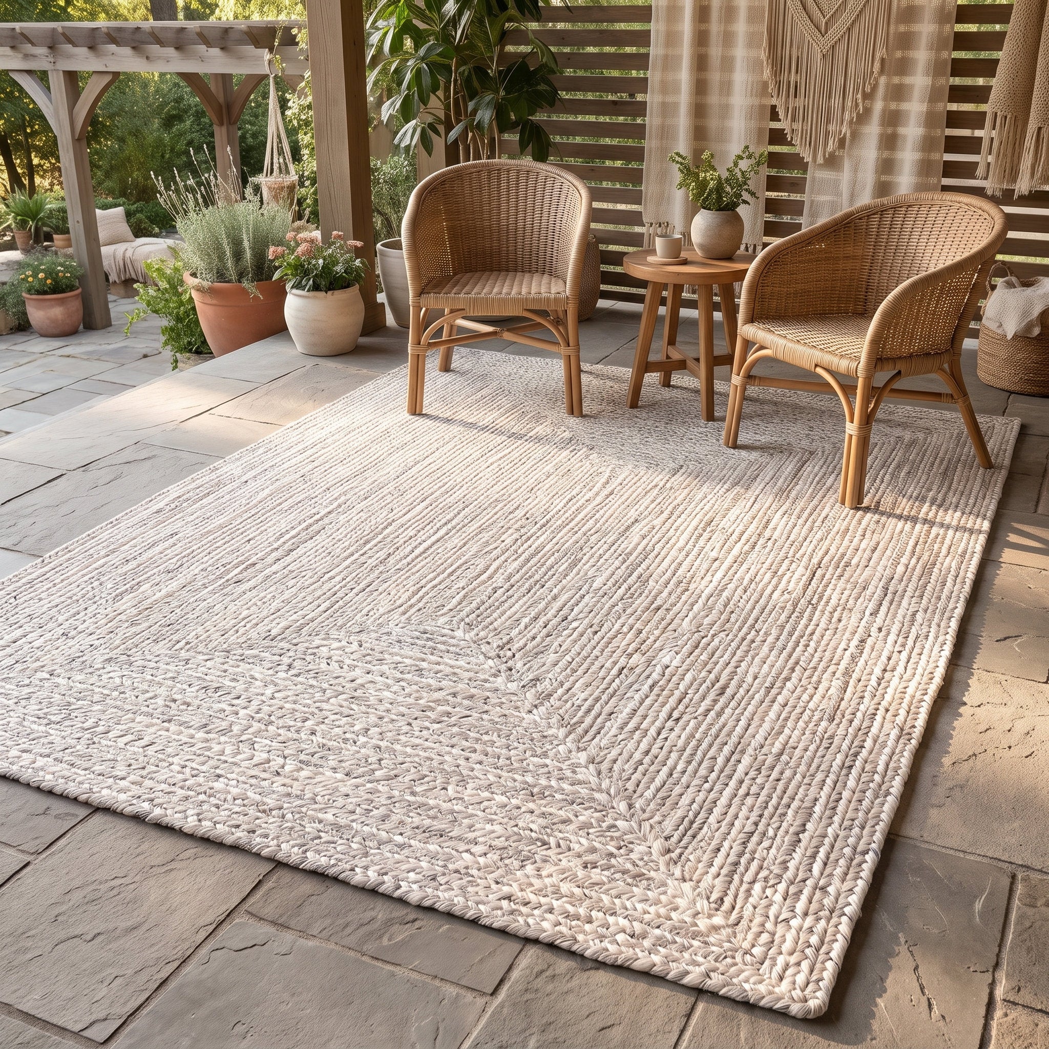 Angier Braided Indoor/Outdoor Rug - Ivory / Gray Rectangle 4' X 6' #shape_Rectangle