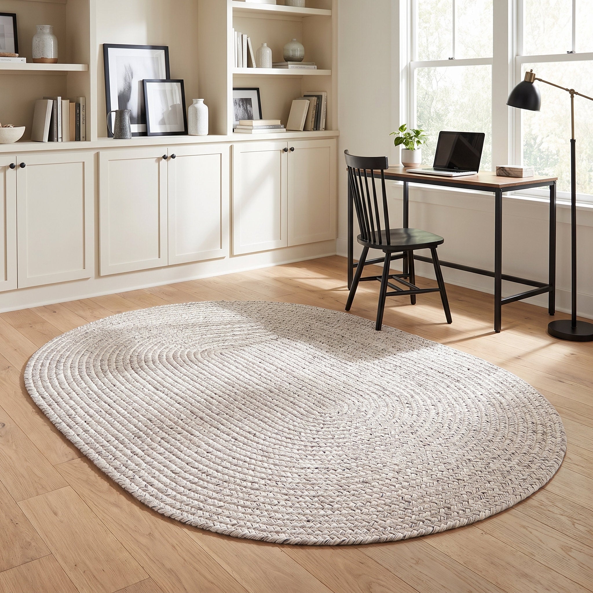 Angier Braided Indoor/Outdoor Rug - Ivory / Gray Oval 5' X 7' #shape_Oval