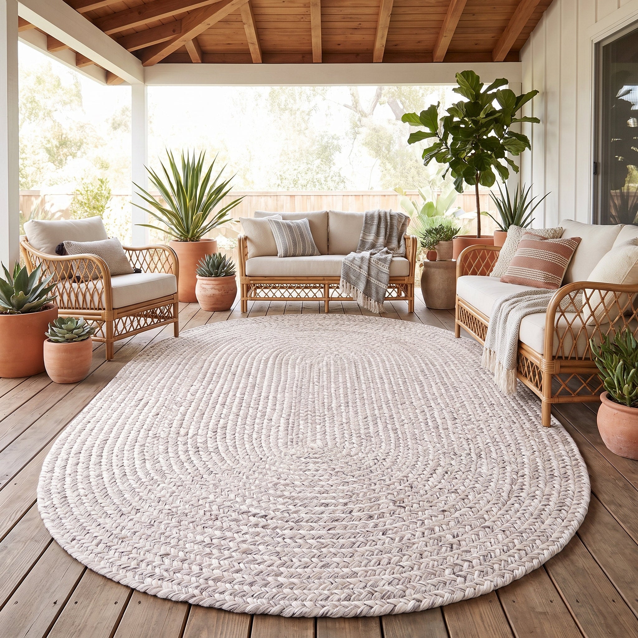 Angier Braided Indoor/Outdoor Rug - Ivory / Gray Oval 5' X 7' #shape_Oval