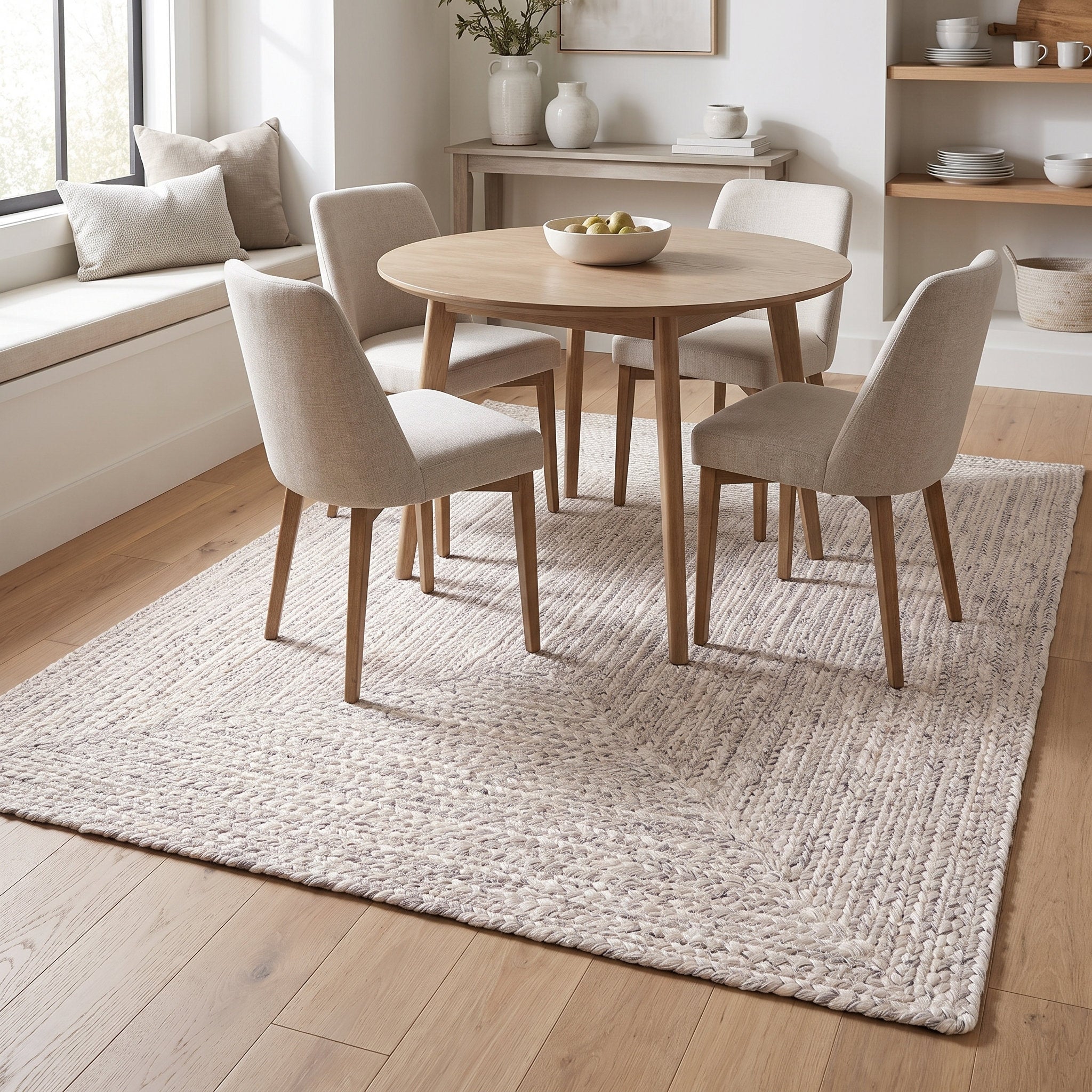 Angier Braided Indoor/Outdoor Rug - Ivory / Gray Rectangle 5' X 7' #shape_Rectangle