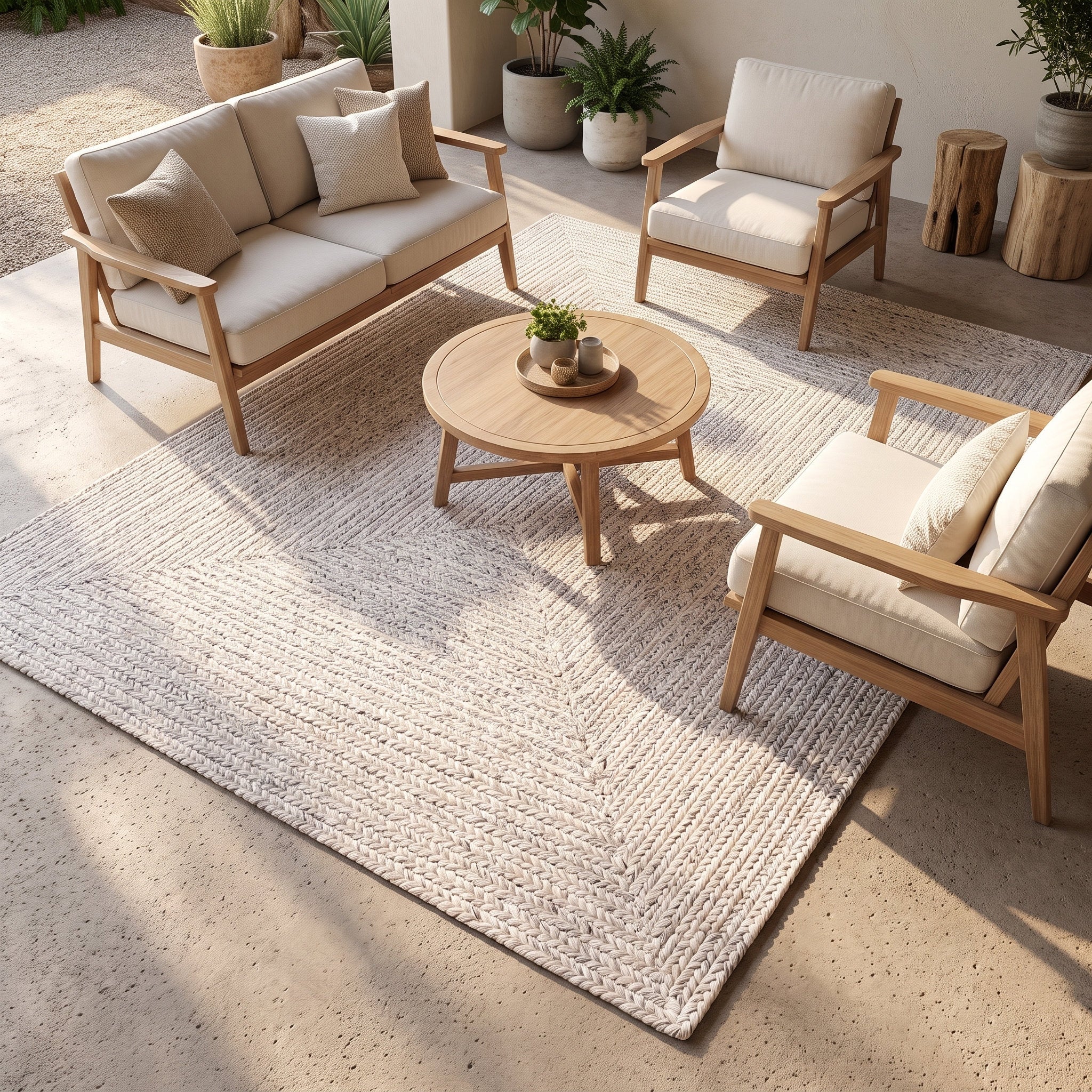 Angier Braided Indoor/Outdoor Rug - Ivory / Gray Rectangle 5' X 7' #shape_Rectangle