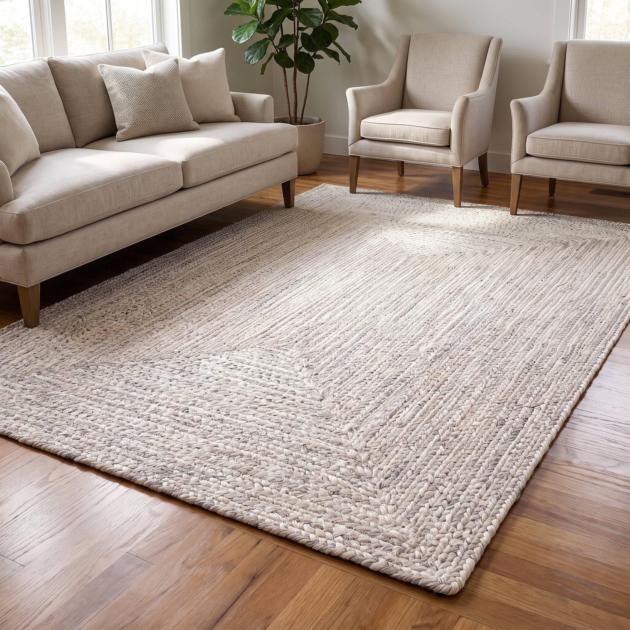Angier Braided Indoor/Outdoor Rug - Ivory / Gray Rectangle 6' X 9' #shape_Rectangle