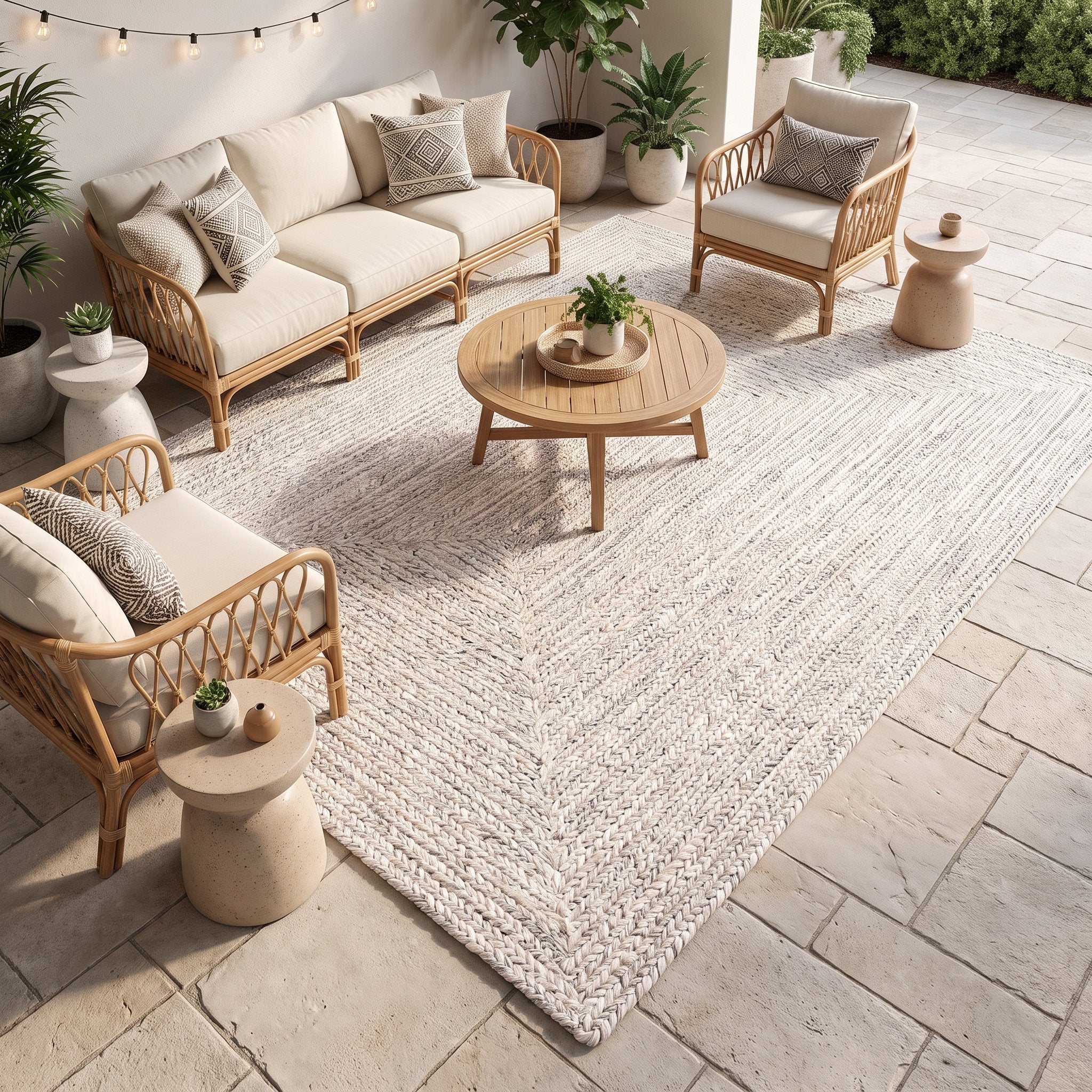 Angier Braided Indoor/Outdoor Rug - Ivory / Gray Rectangle 8' X 10' #shape_Rectangle