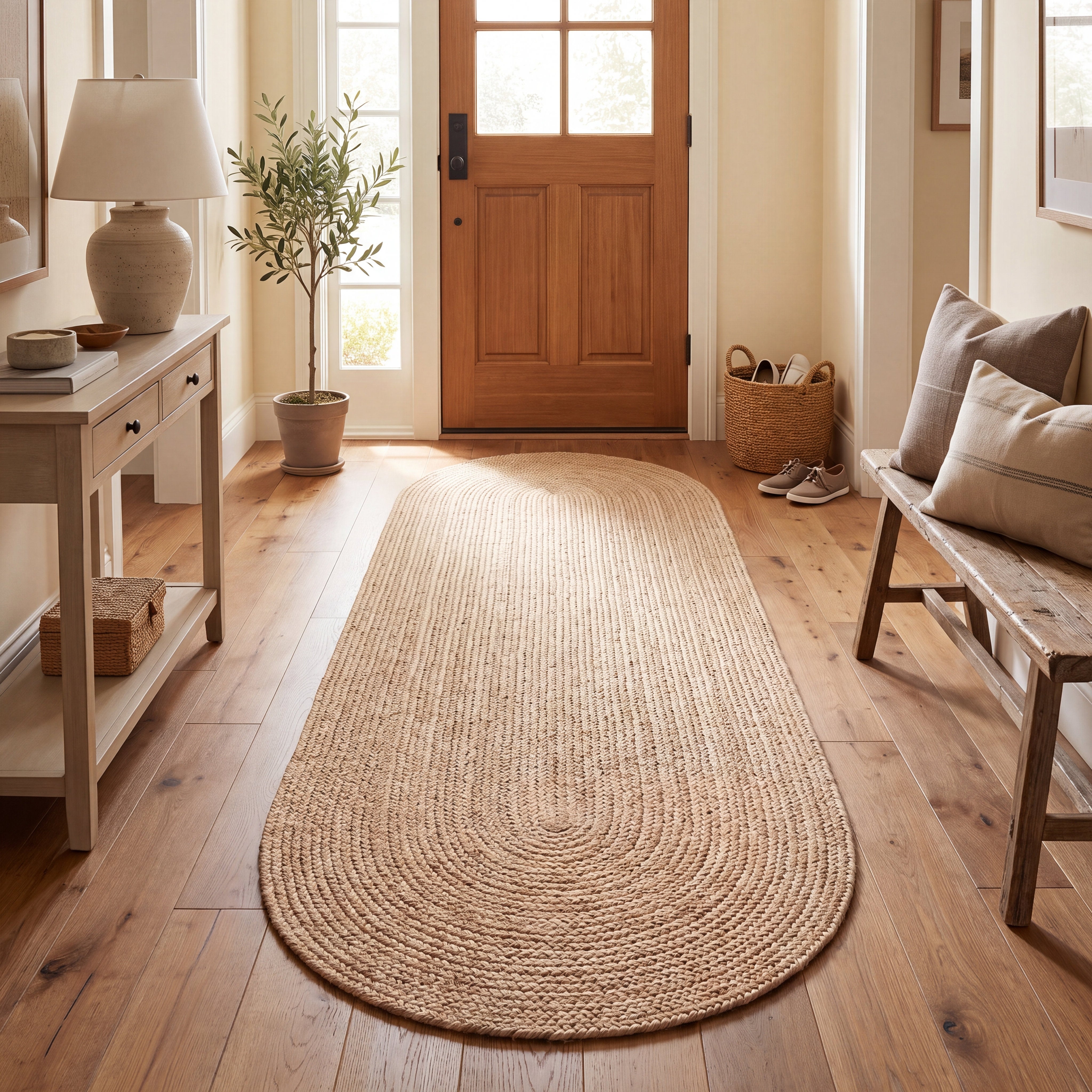 Angier Braided Indoor/Outdoor Rug - Oatmeal Beige Oval 2' X 6' #shape_Oval